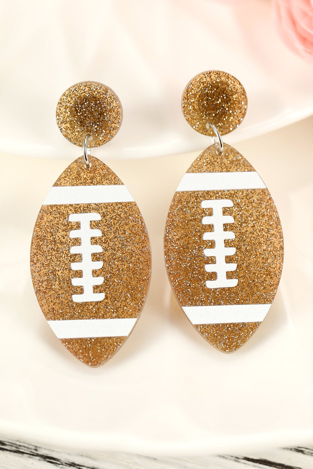 Brown Glittering Football Dangle Earrings - MAD RUFFI