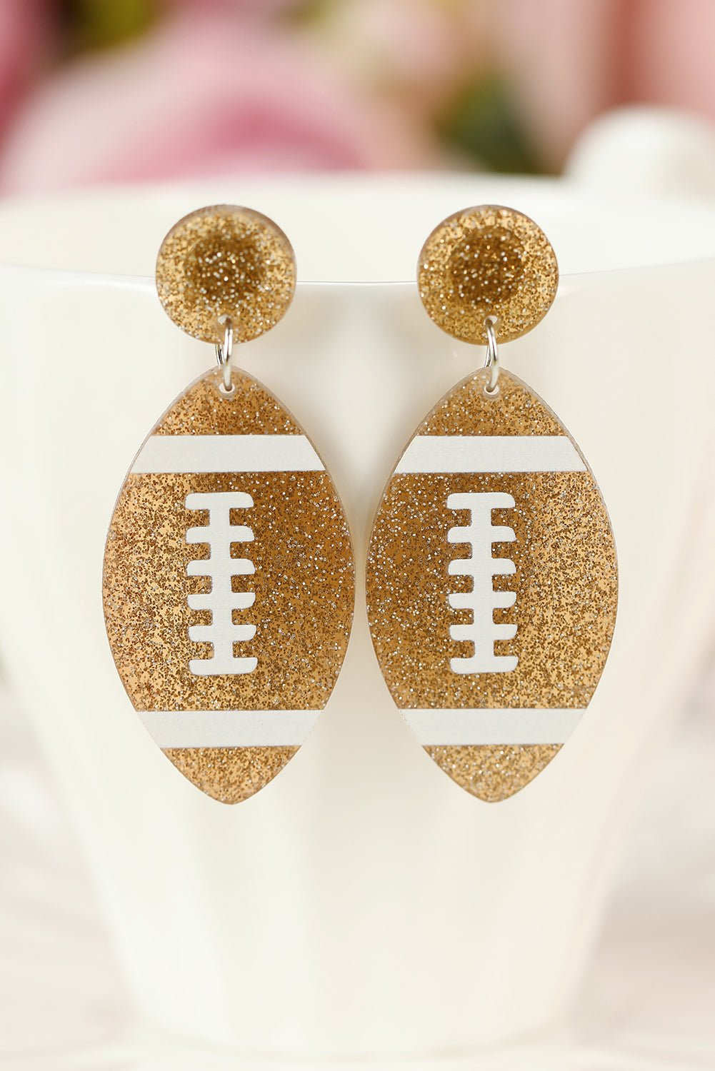 Brown Glittering Football Dangle Earrings - MAD RUFFI