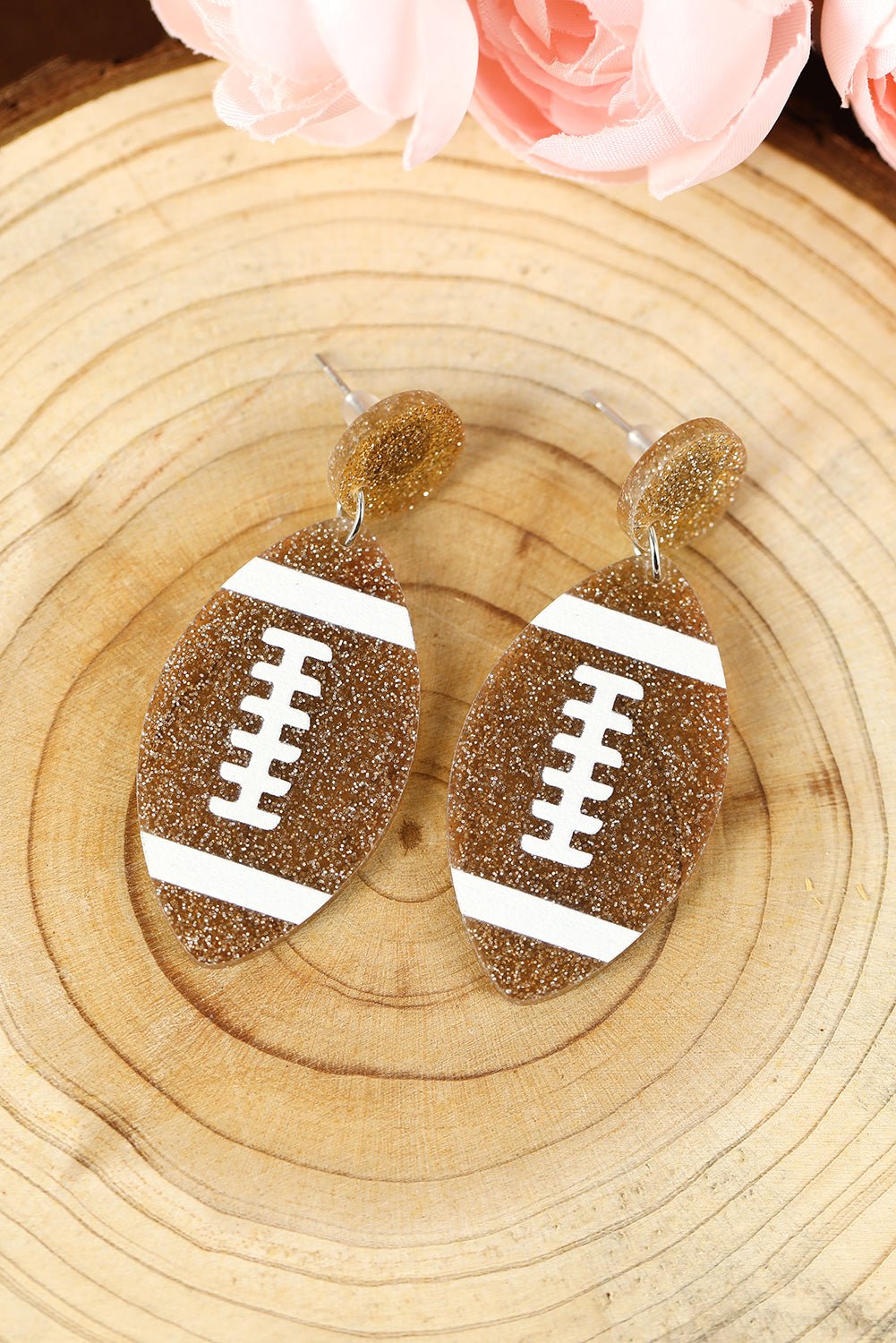 Brown Glittering Football Dangle Earrings - MAD RUFFI