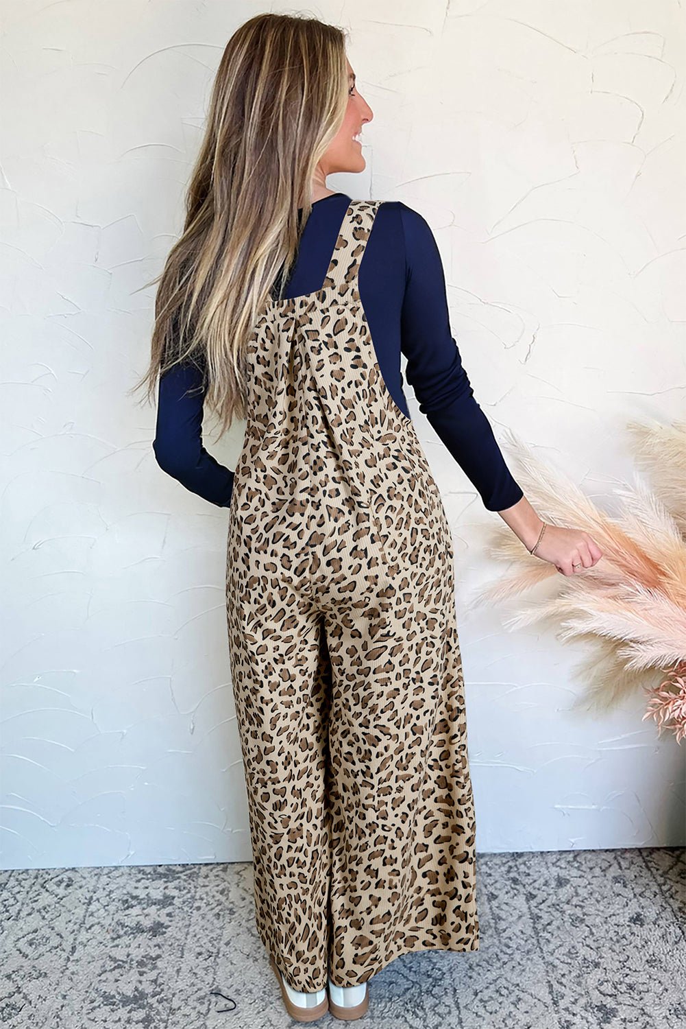Brown Leopard Bib Wide Leg Jumpsuit - MAD RUFFI