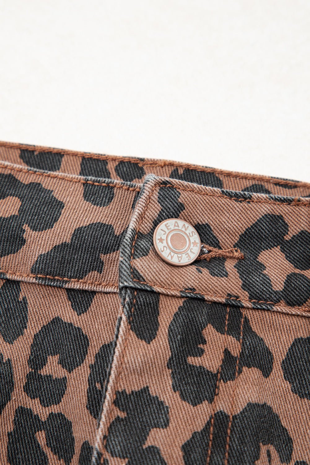 Brown Leopard Frayed Split Denim Midi Skirt - MAD RUFFI