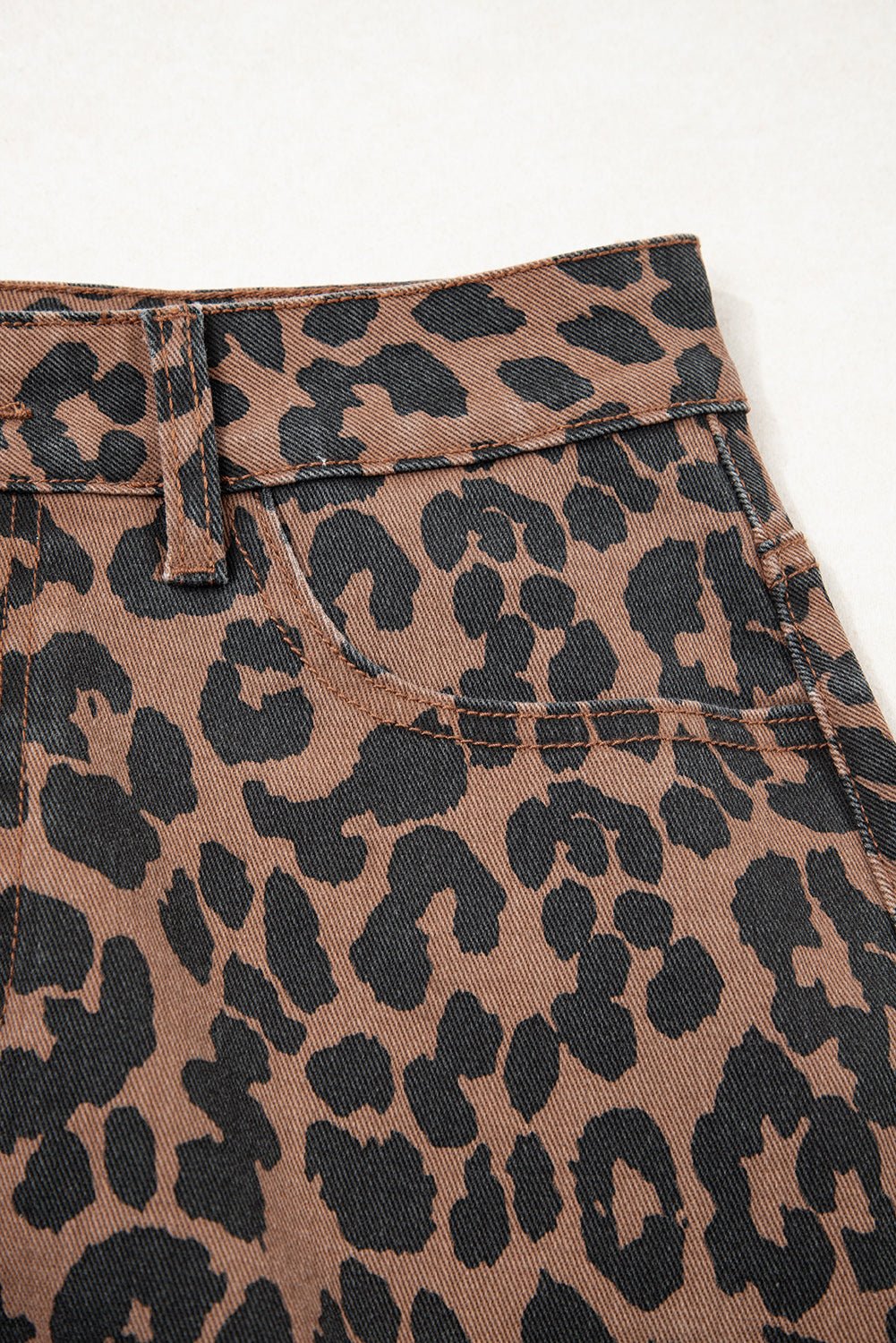 Brown Leopard Frayed Split Denim Midi Skirt - MAD RUFFI