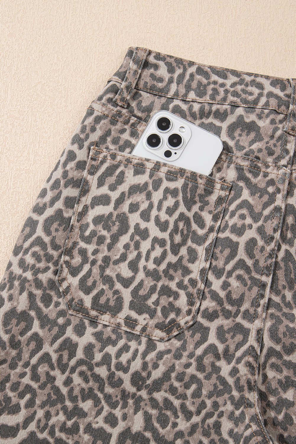 brown leopard high waist frayed hem jeans - MAD RUFFI