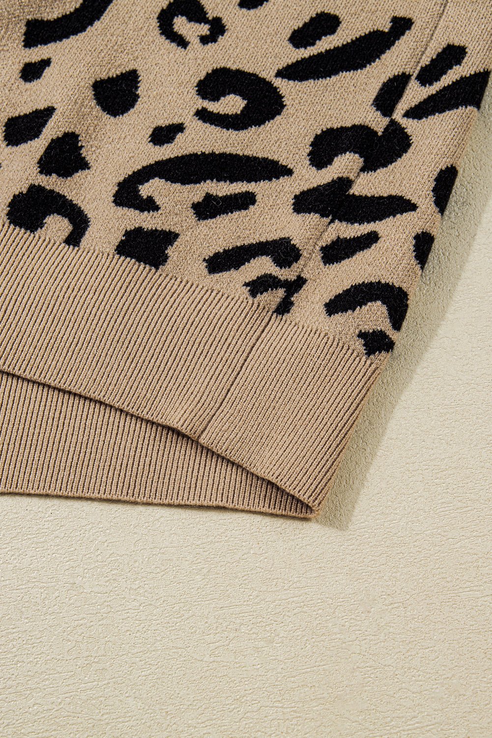 Brown Leopard Knitted Lace Trim Cuffed Plus Size Sweater - MAD RUFFI