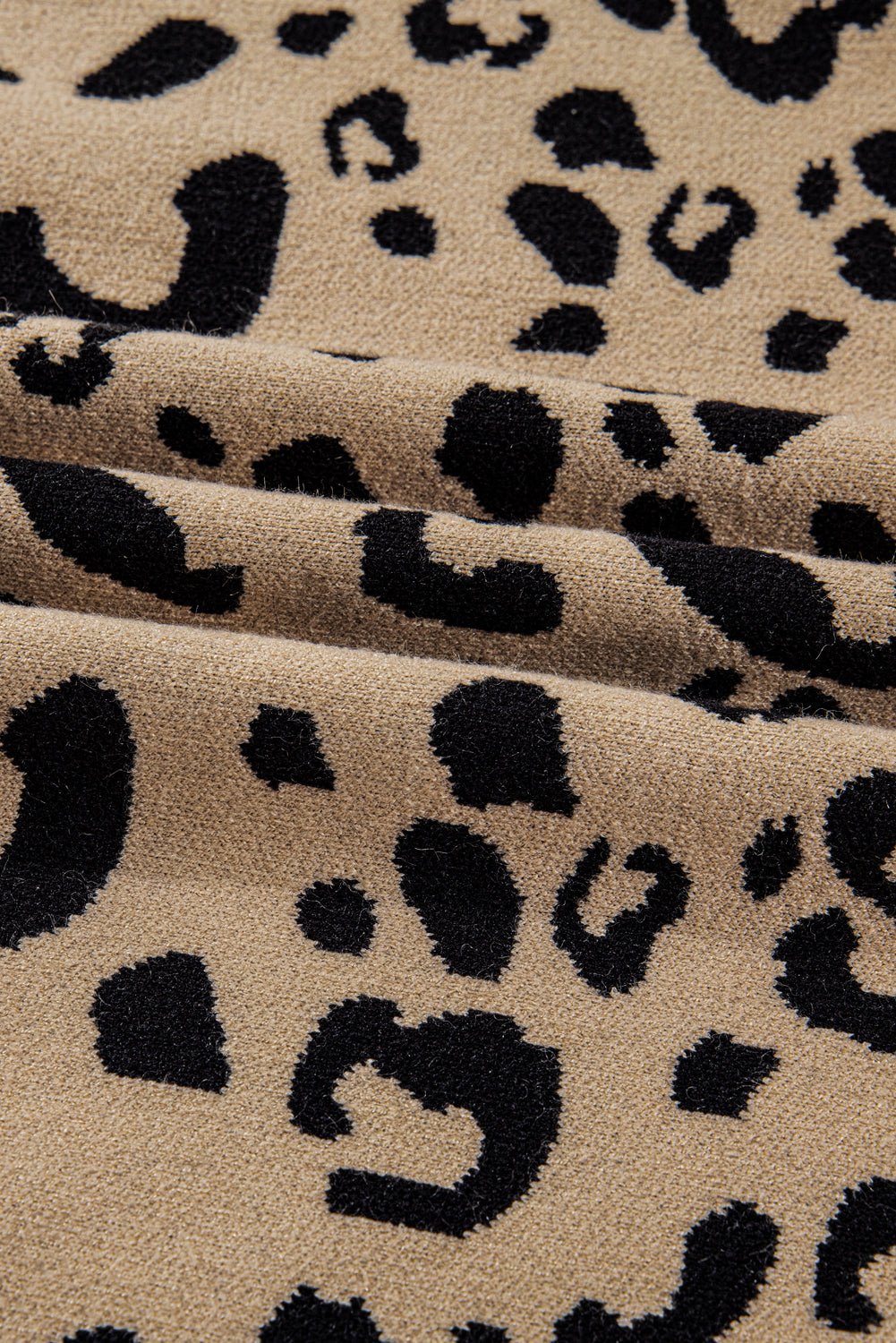 Brown Leopard Knitted Lace Trim Cuffed Plus Size Sweater - MAD RUFFI