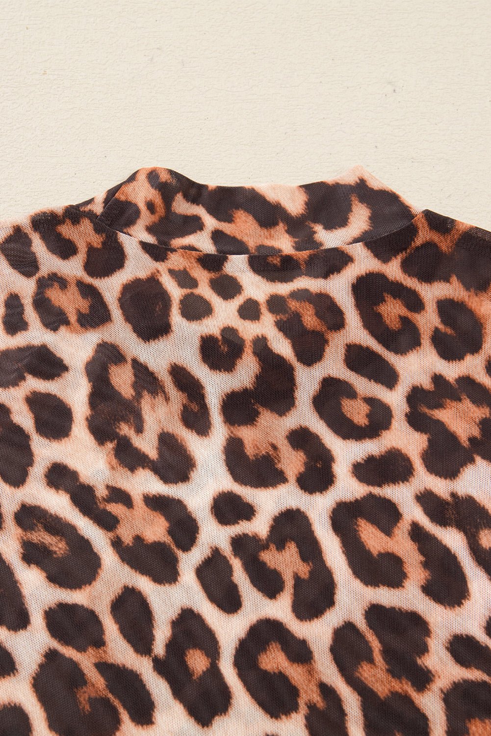 Brown Leopard Mock Neck Long Sleeve Mesh Top - MAD RUFFI