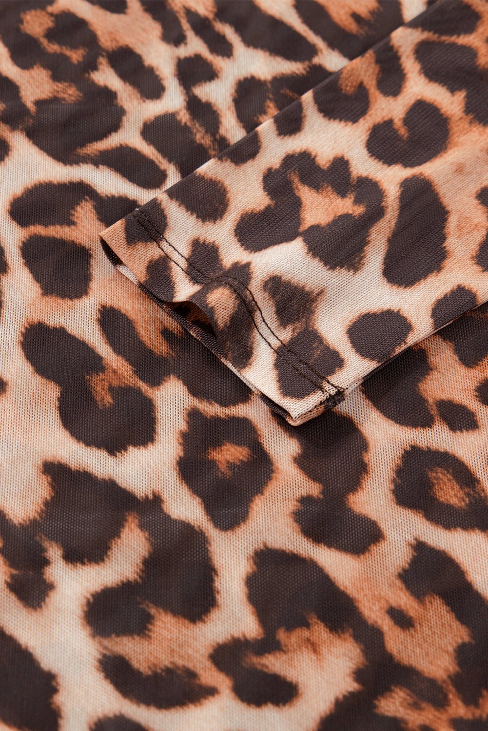 Brown Leopard Mock Neck Long Sleeve Mesh Top - MAD RUFFI