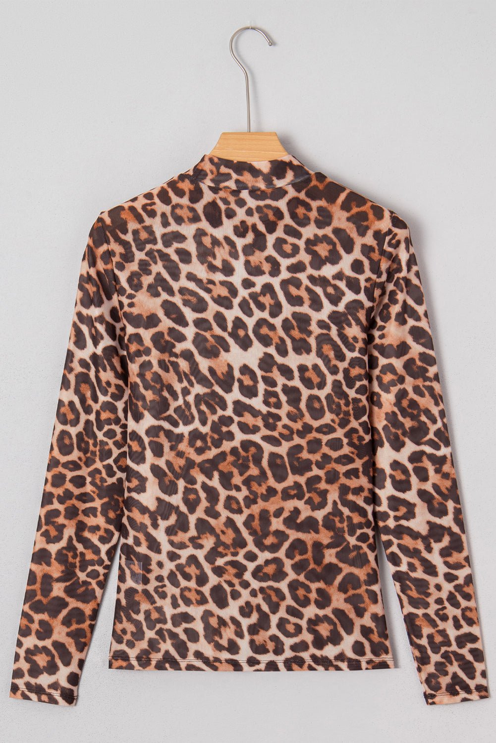 Brown Leopard Mock Neck Long Sleeve Mesh Top - MAD RUFFI