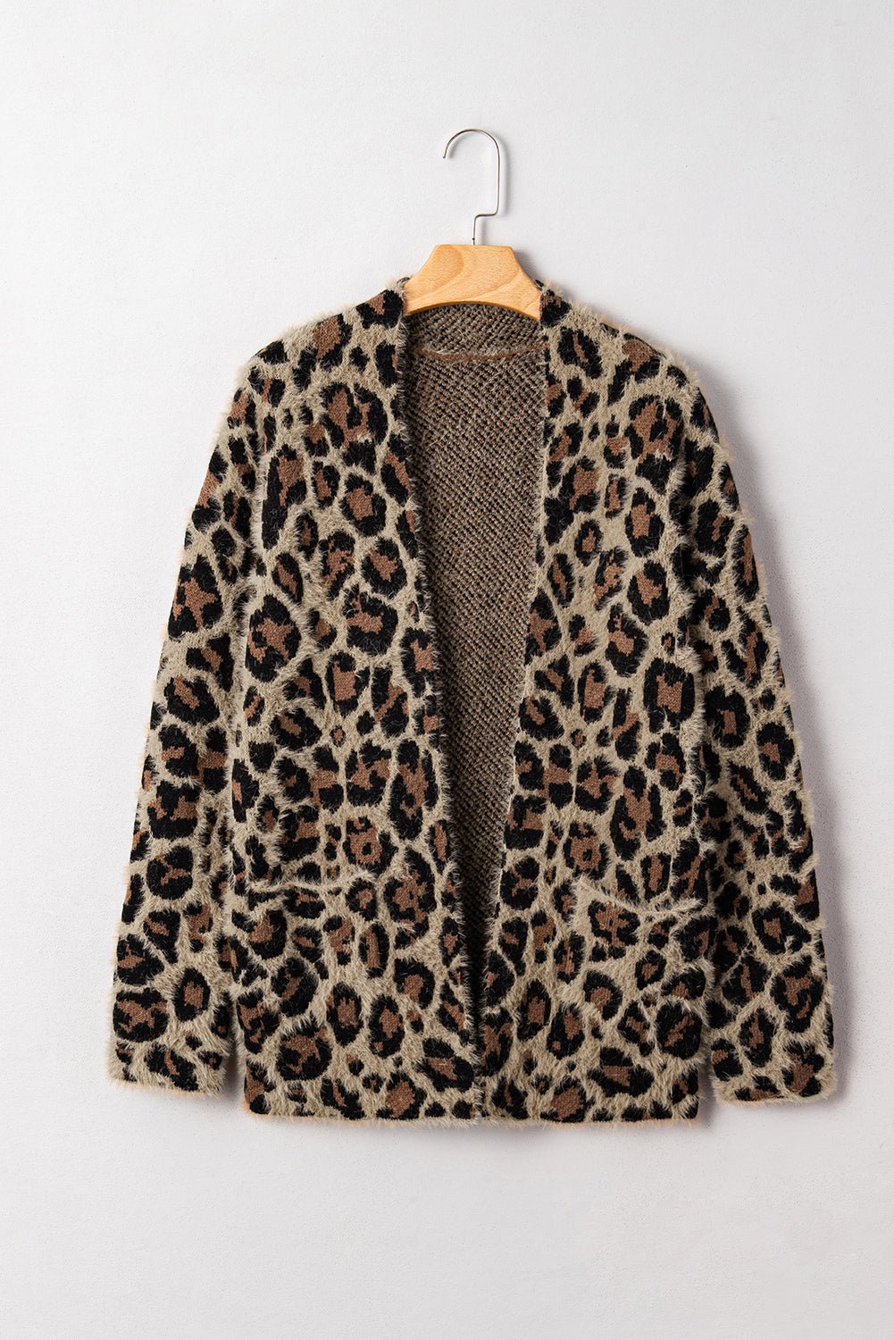 Brown Leopard Open Front Fuzzy Cardigan - MAD RUFFI
