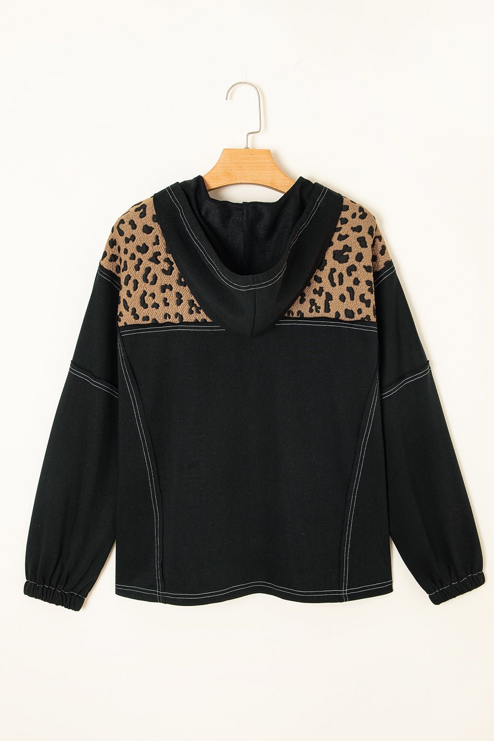 Brown Leopard Patchwork Quarter Zip Hoodie - MAD RUFFI