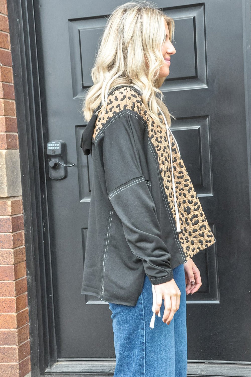 Brown Leopard Patchwork Quarter Zip Hoodie - MAD RUFFI