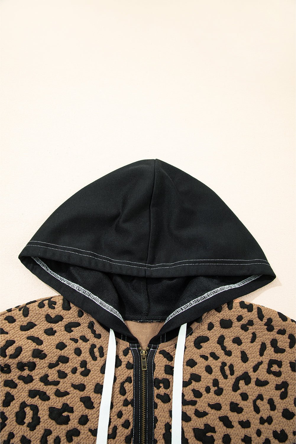 Brown Leopard Patchwork Quarter Zip Hoodie - MAD RUFFI
