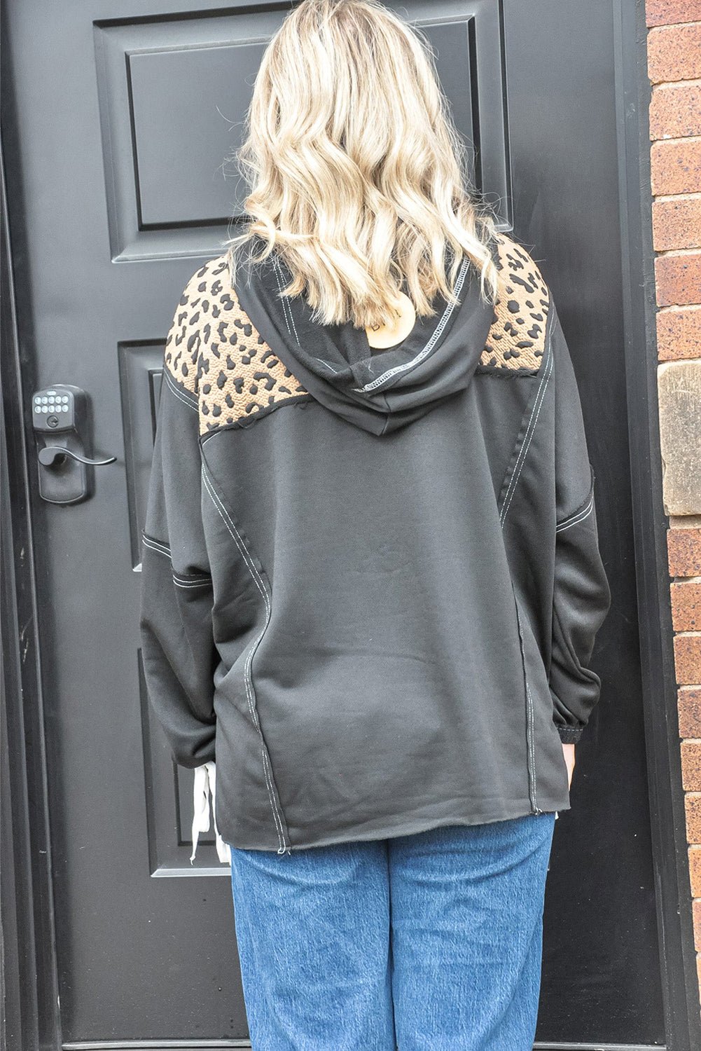 Brown Leopard Patchwork Quarter Zip Hoodie - MAD RUFFI