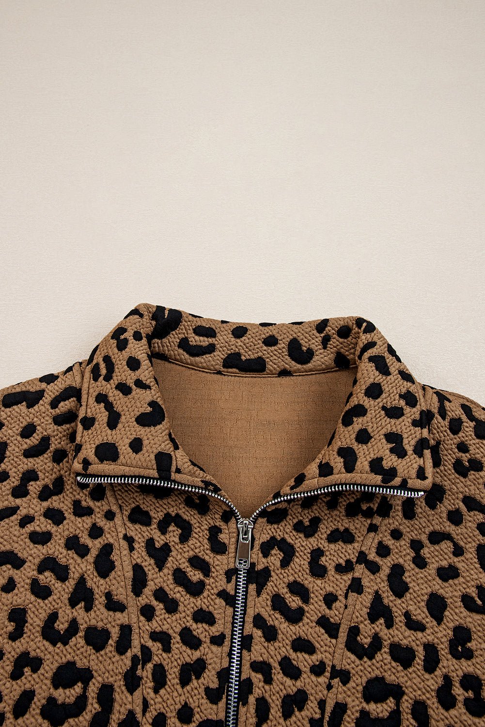 Brown Leopard Print Quarter Zip Sweatshirt - MAD RUFFI