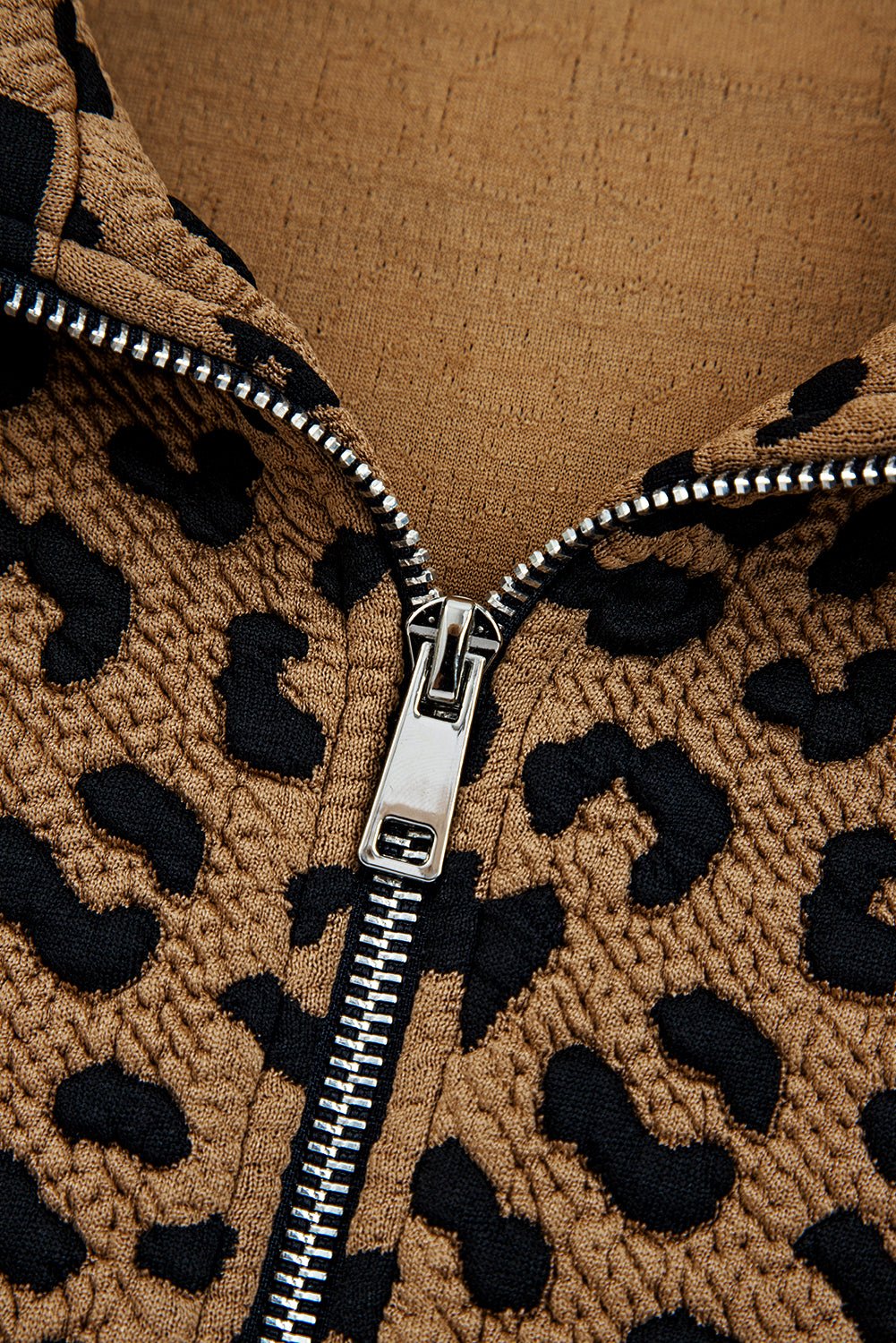 Brown Leopard Print Quarter Zip Sweatshirt - MAD RUFFI