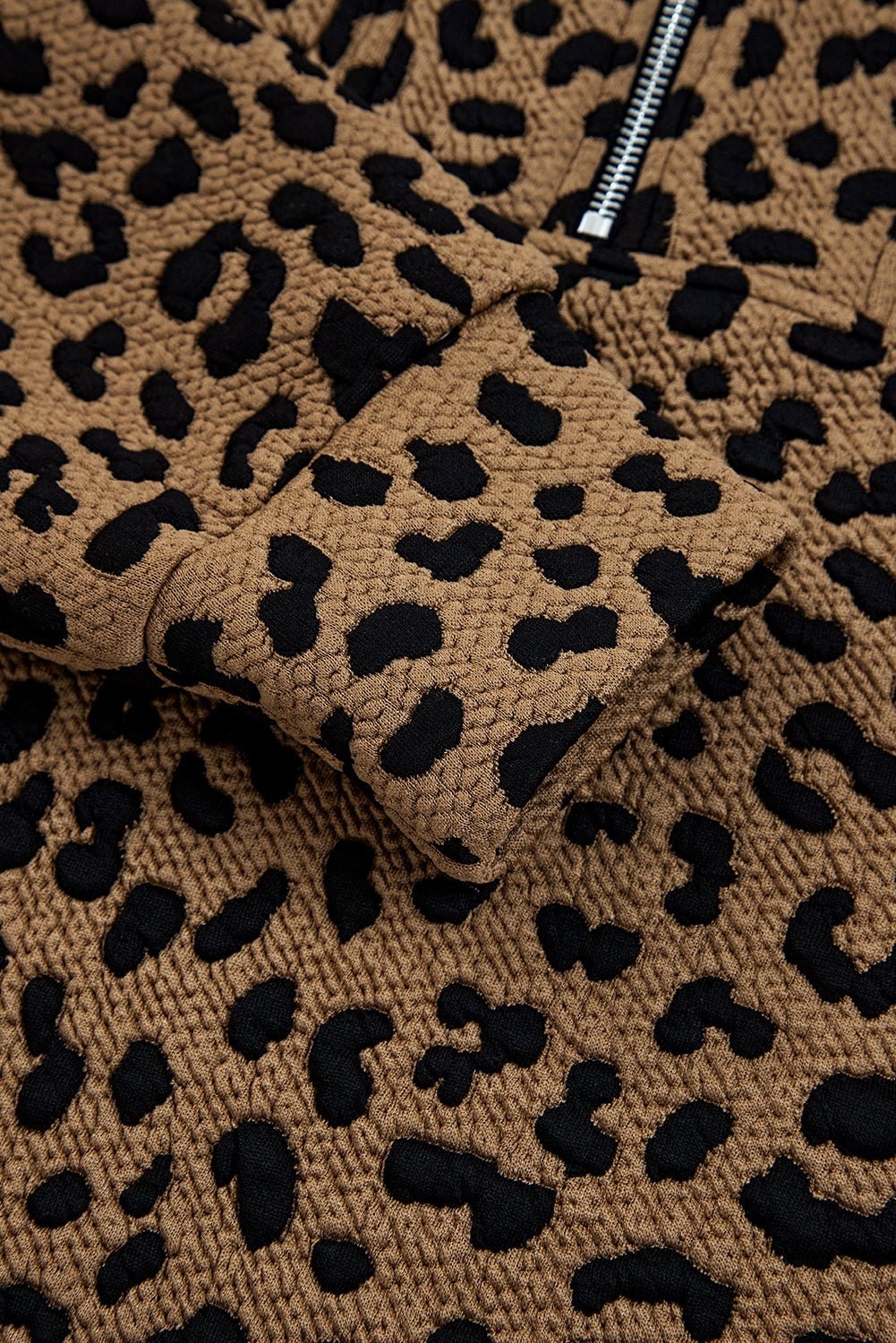 Brown Leopard Print Quarter Zip Sweatshirt - MAD RUFFI