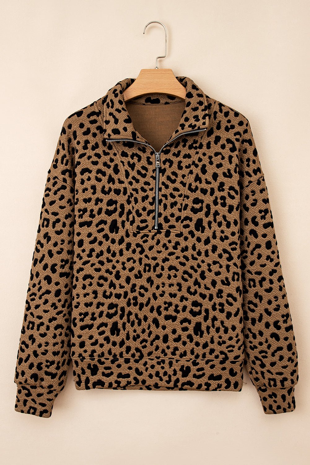 Brown Leopard Print Quarter Zip Sweatshirt - MAD RUFFI