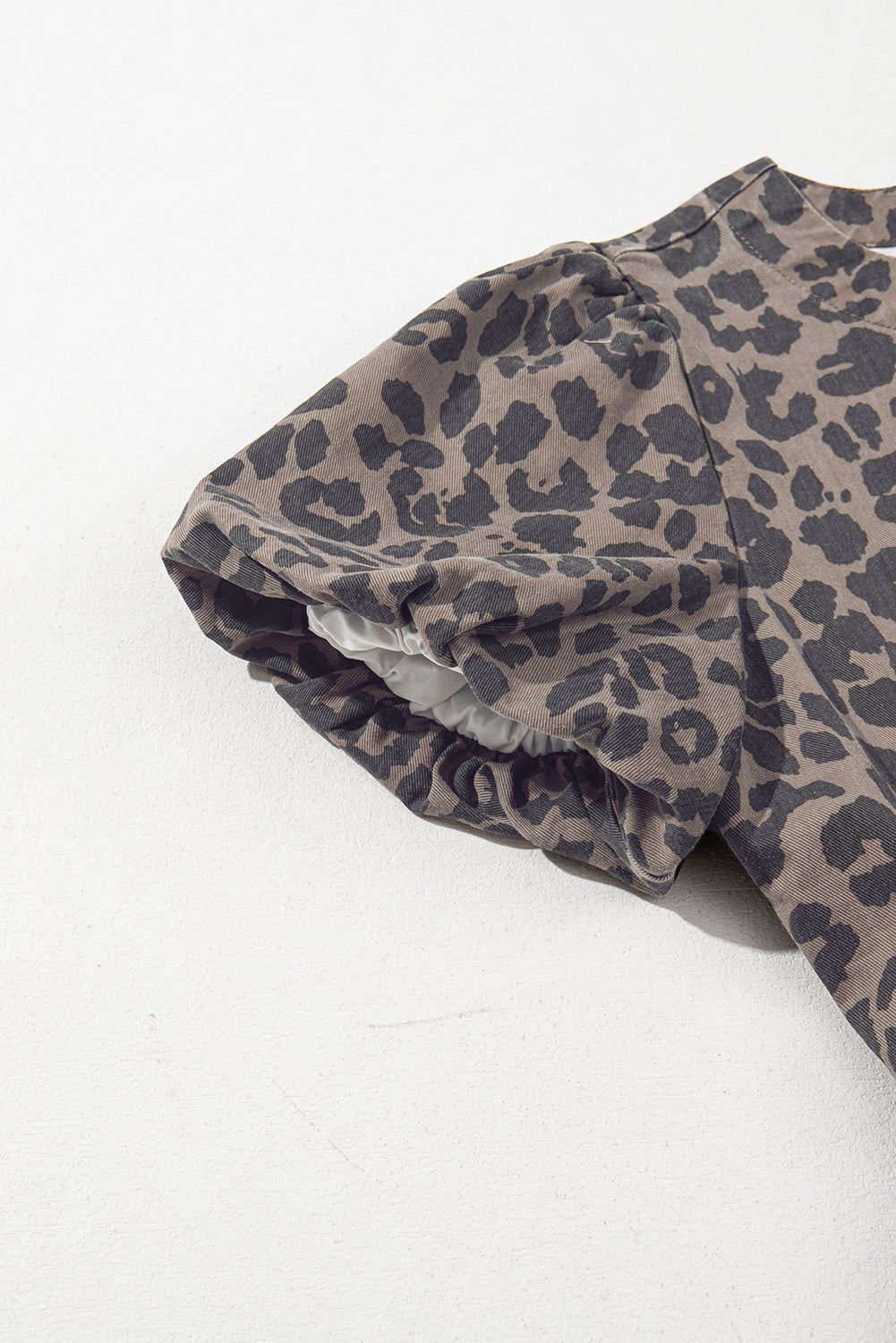 Brown Leopard Print Short Sleeve Flared Denim Mini Dress - MAD RUFFI