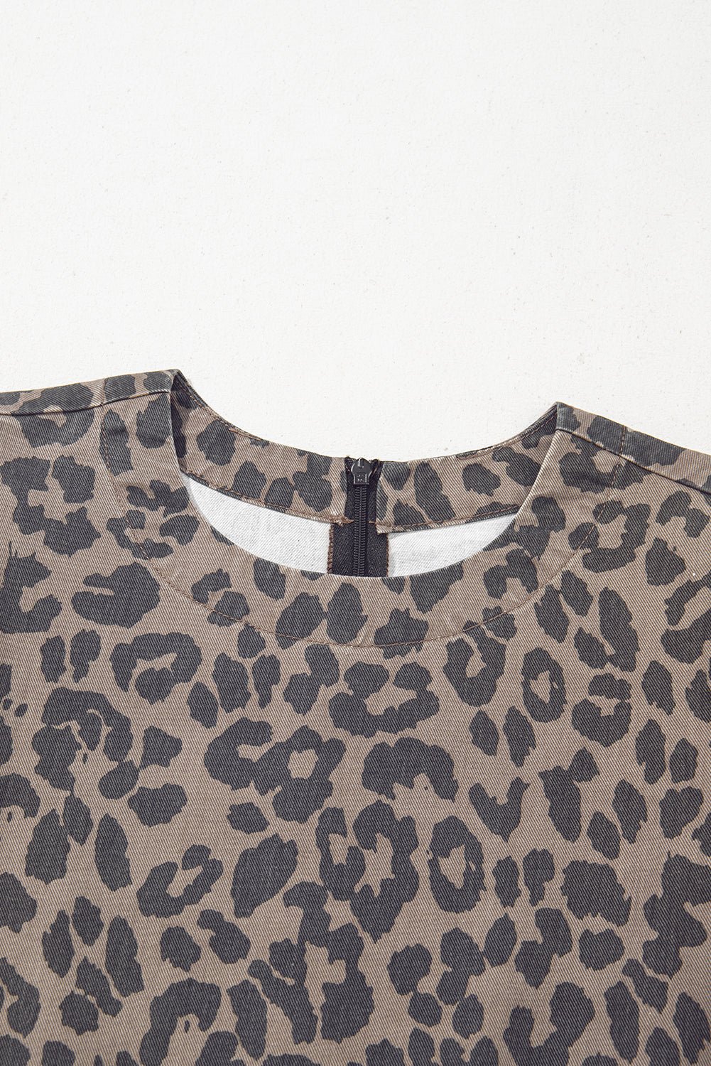 Brown Leopard Print Short Sleeve Flared Denim Mini Dress - MAD RUFFI