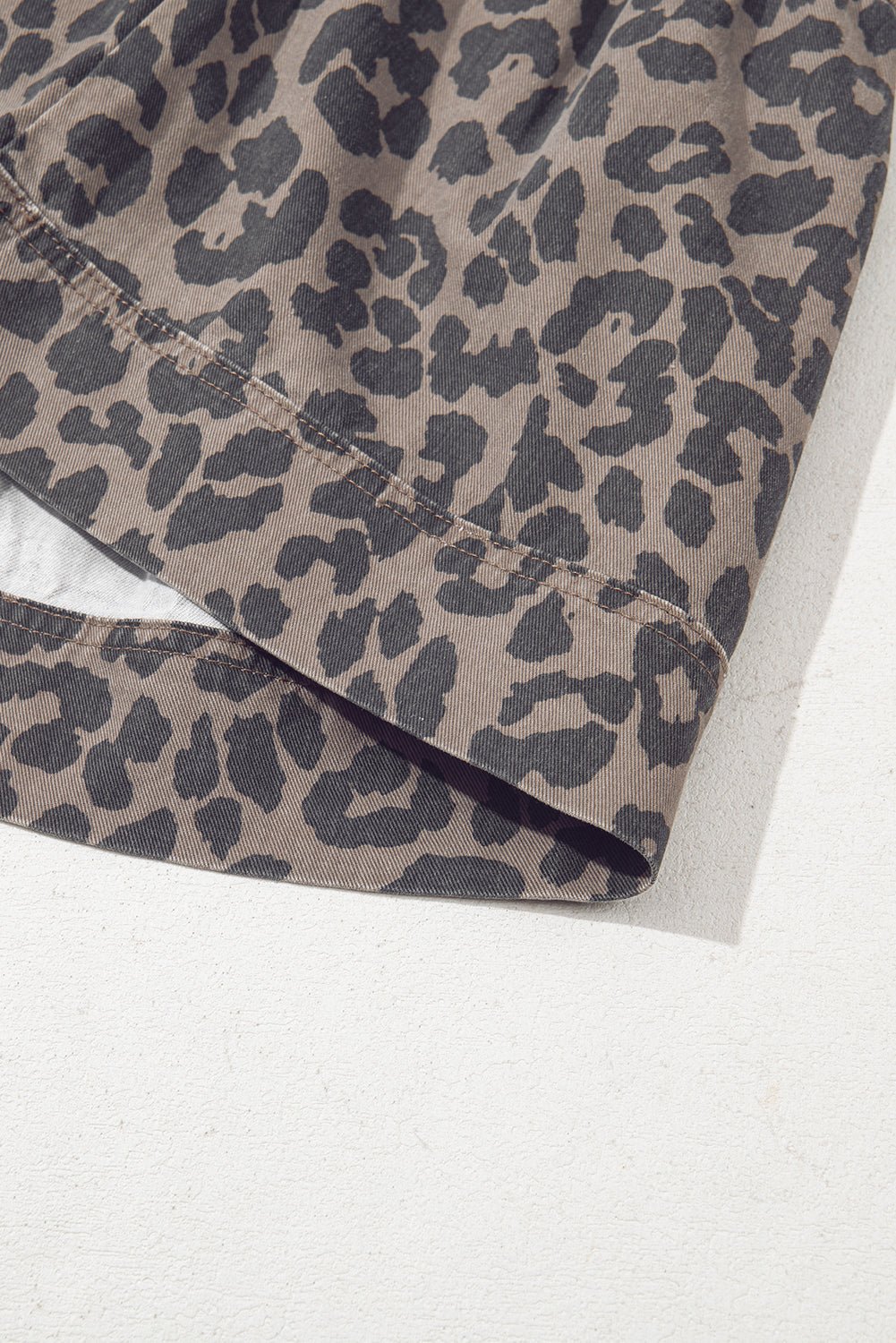 Brown Leopard Print Short Sleeve Flared Denim Mini Dress - MAD RUFFI