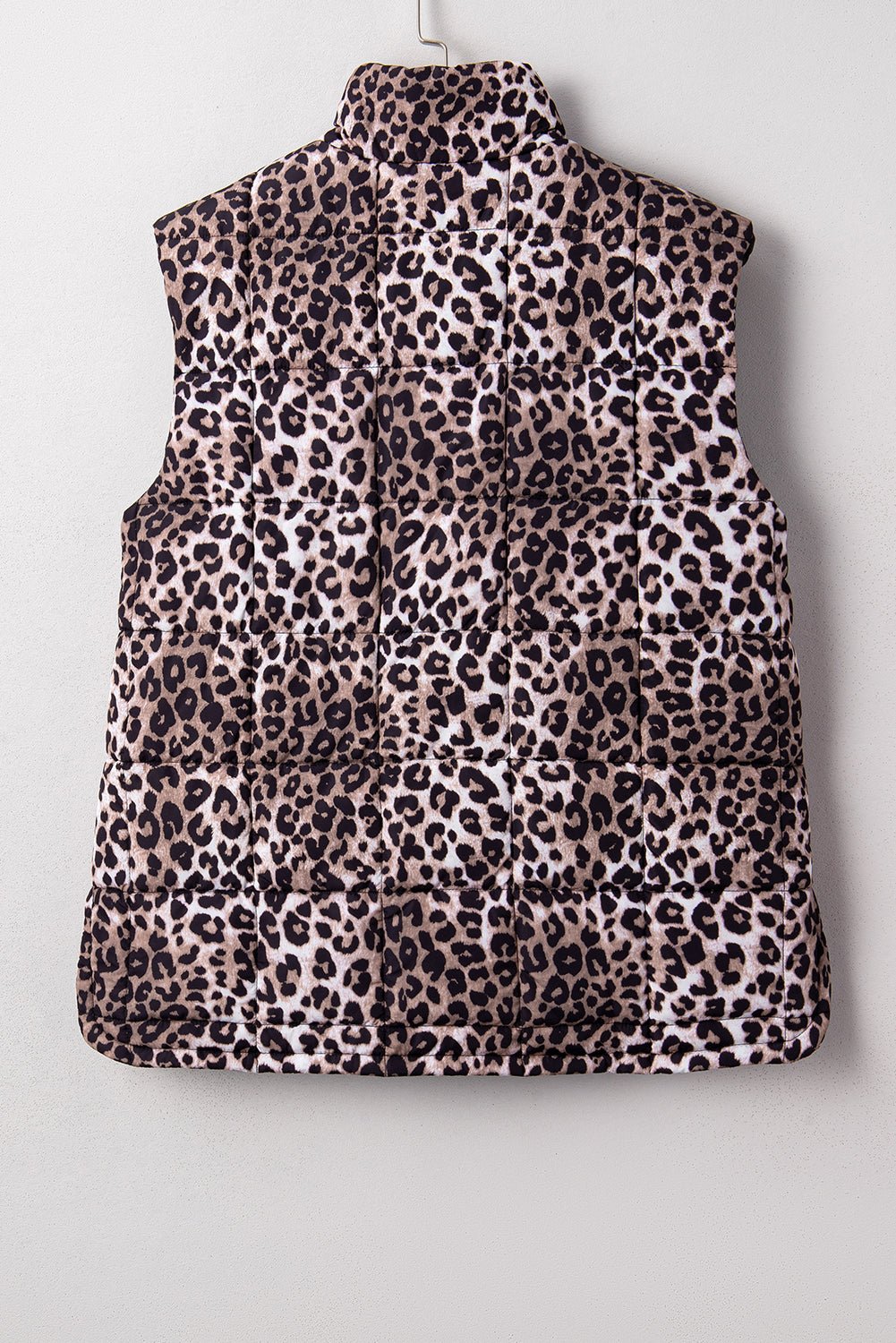 Brown Leopard Quilted Full Zipper Casual Puff Vest - MAD RUFFI