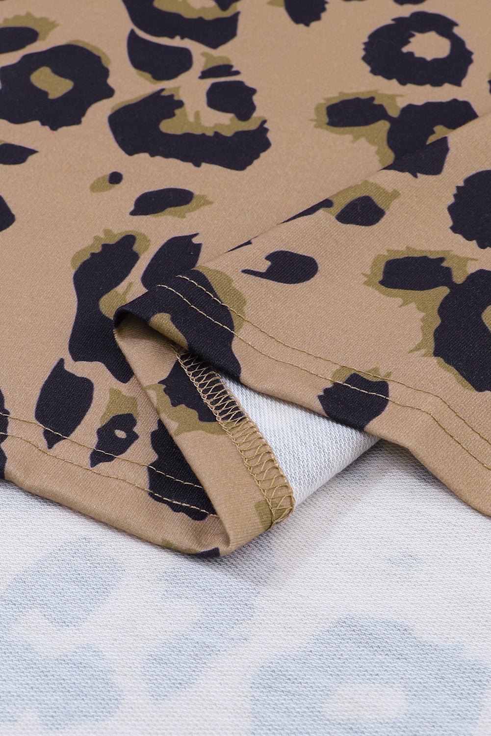 Brown Leopard Split V Neck Long Sleeve Shirt - MAD RUFFI