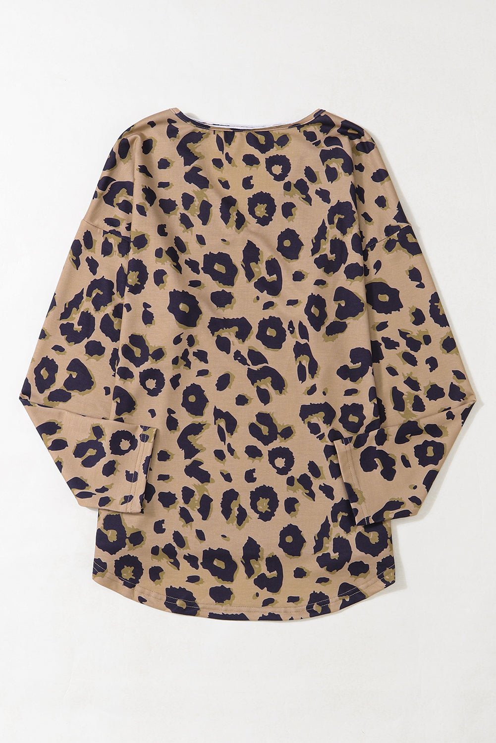 Brown Leopard Split V Neck Long Sleeve Shirt - MAD RUFFI