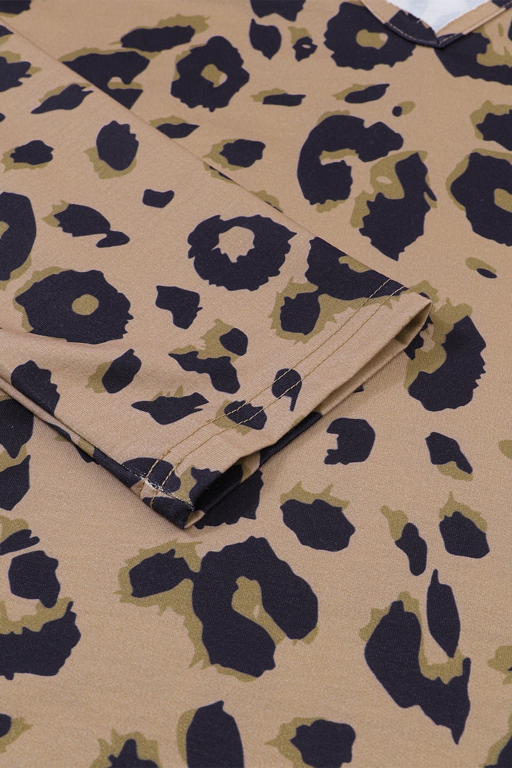 Brown Leopard Split V Neck Long Sleeve Shirt - MAD RUFFI