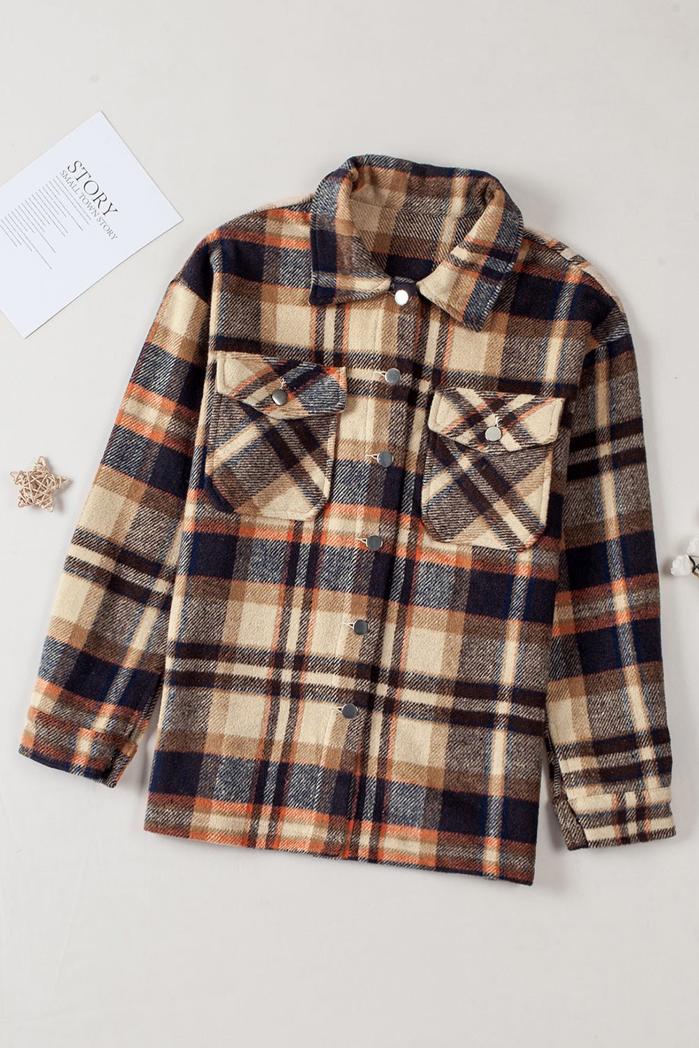 Brown Plaid Button Up Long Sleeve Flannel Shacket - MAD RUFFI