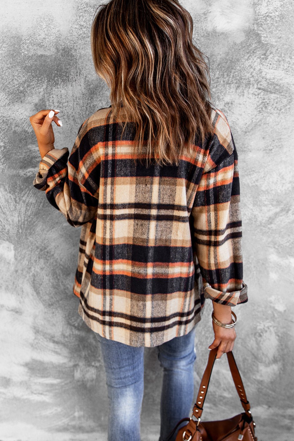 Brown Plaid Button Up Long Sleeve Flannel Shacket - MAD RUFFI