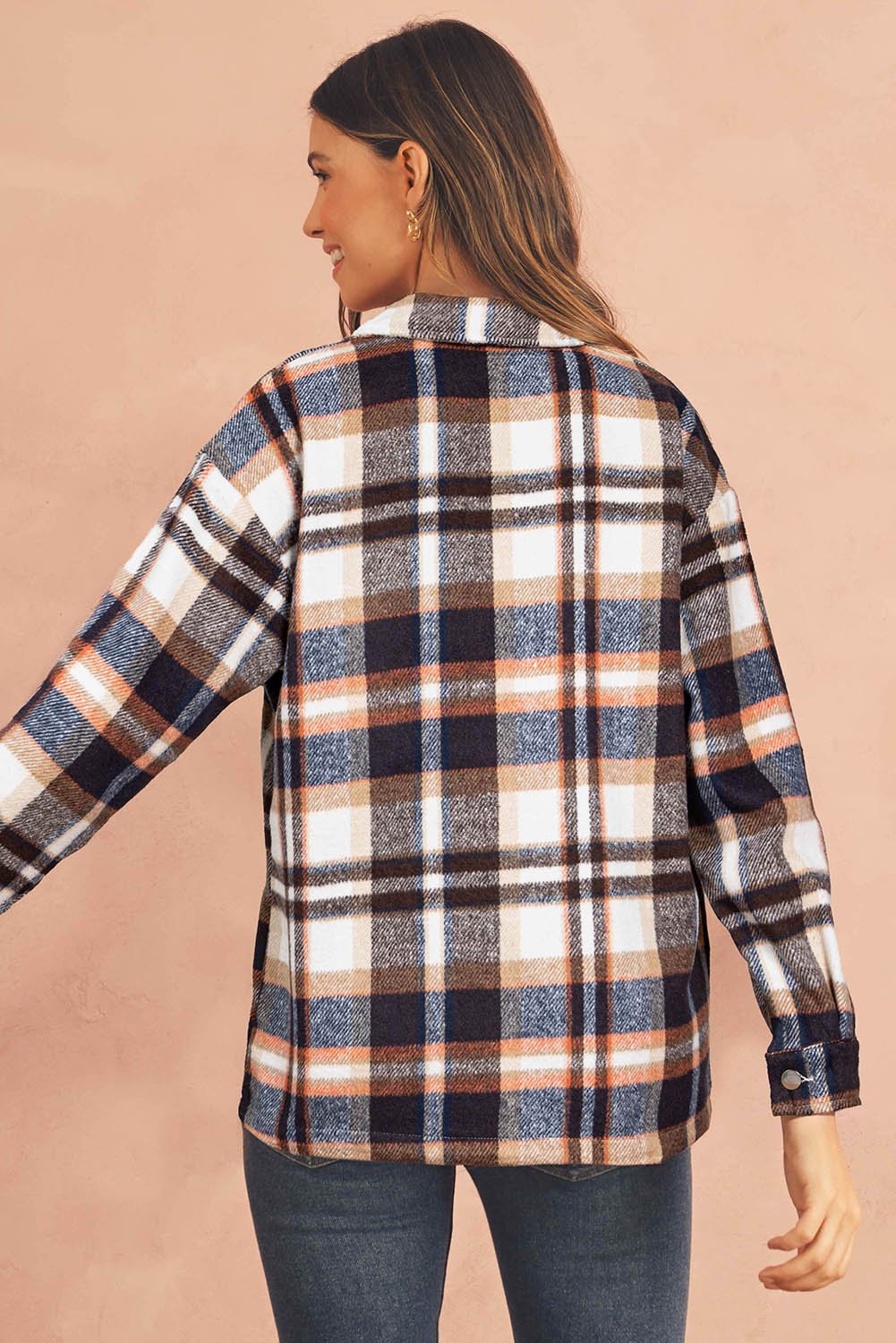 Brown Plaid Button Up Long Sleeve Flannel Shacket - MAD RUFFI