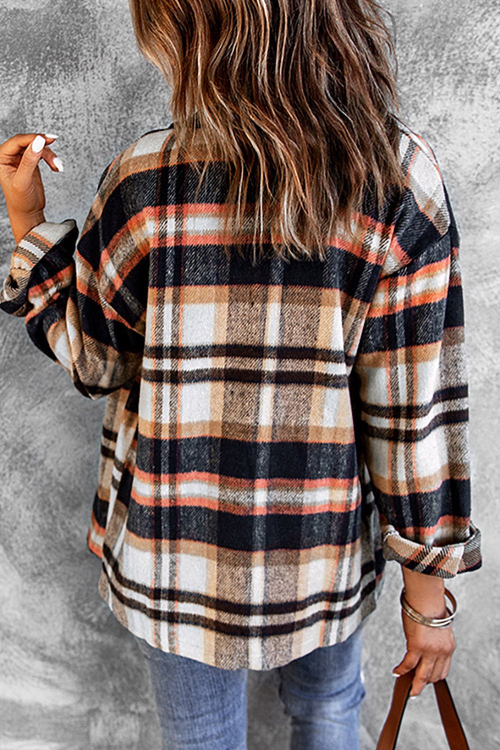 Brown Plaid Button Up Long Sleeve Flannel Shacket - MAD RUFFI