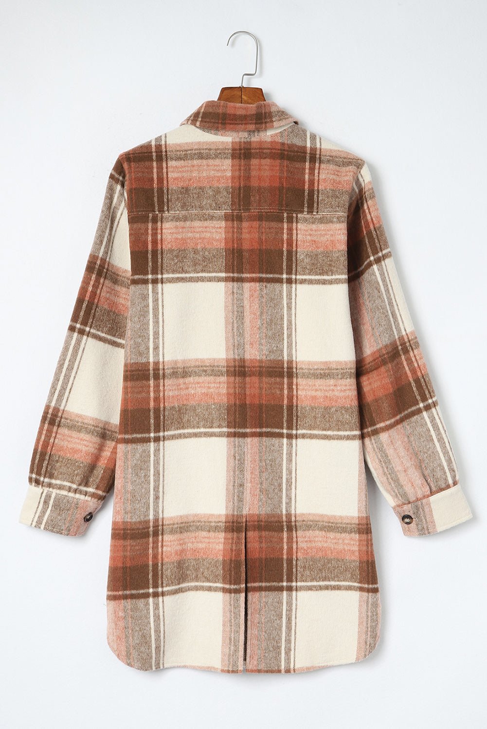 Brown Plaid Casual Button Up Long Shacket with Flap Pockets - MAD RUFFI