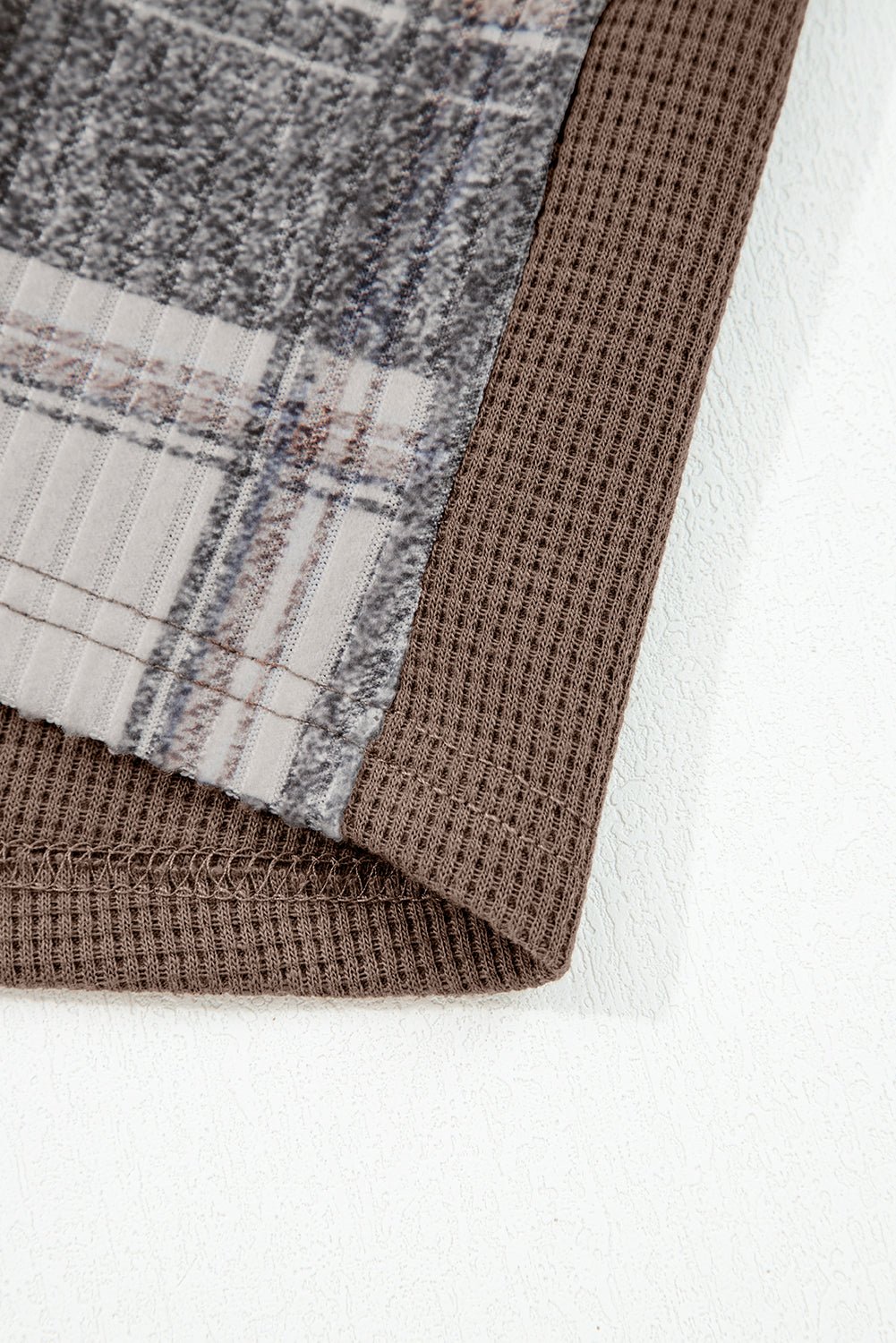 Brown Plaid Patchwork Button Down Drawstring Hooded Shacket - MAD RUFFI