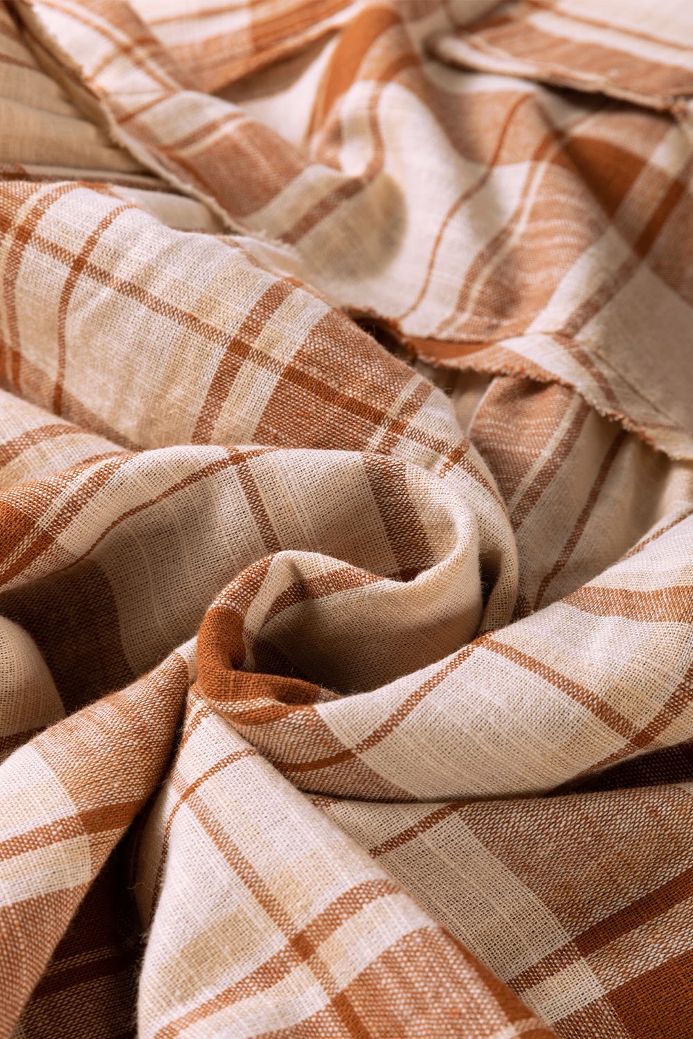 Brown Plaid Print Side Pockets Frill Babydoll Mini Dress - MAD RUFFI