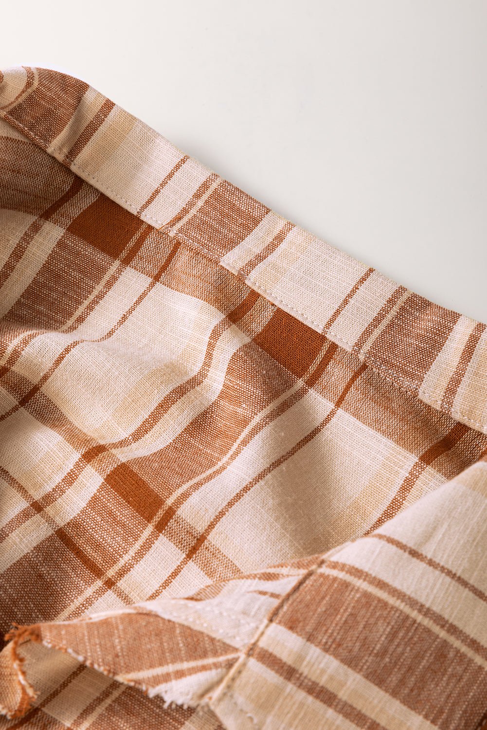 Brown Plaid Print Side Pockets Frill Babydoll Mini Dress - MAD RUFFI