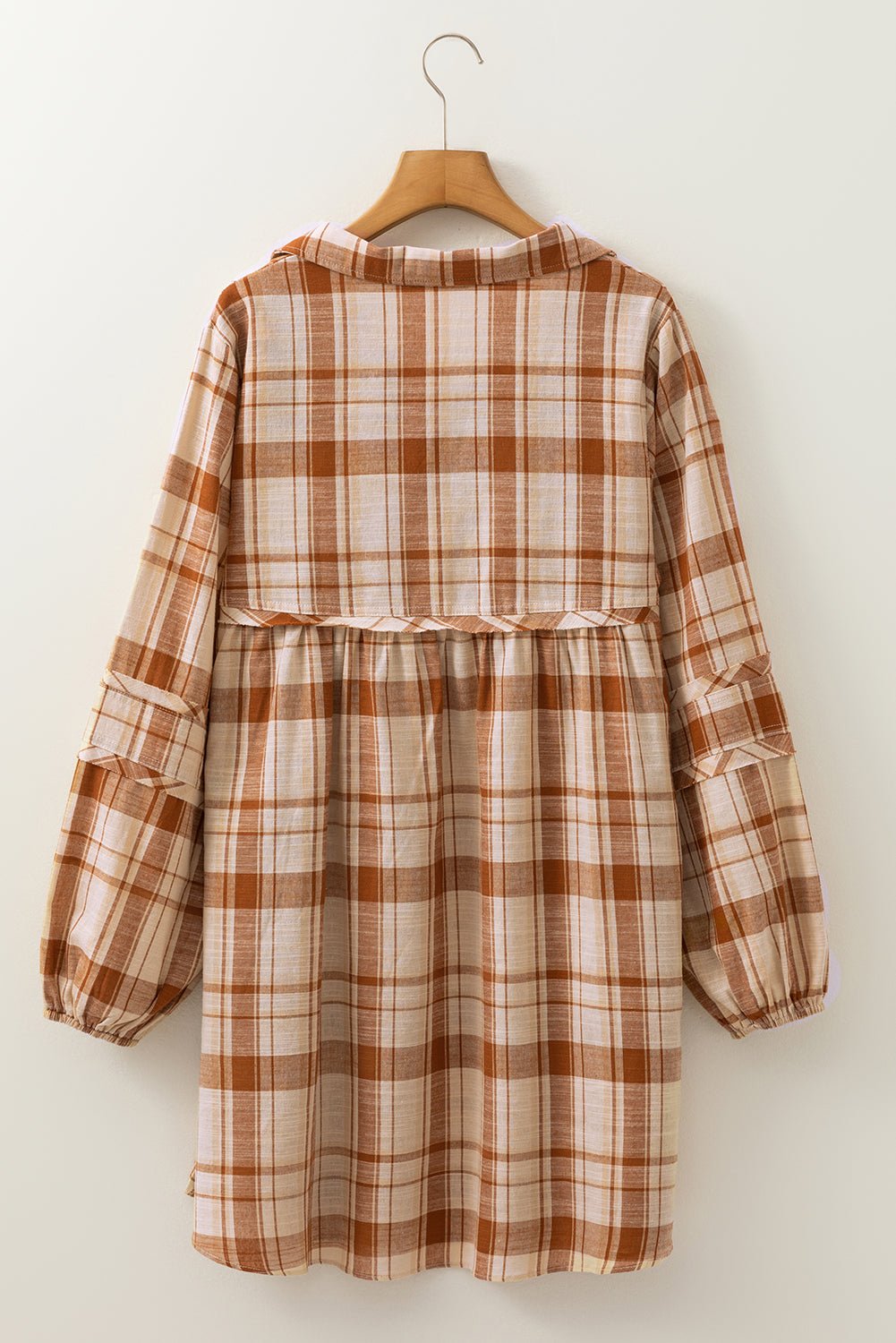 Brown Plaid Print Side Pockets Frill Babydoll Mini Dress - MAD RUFFI