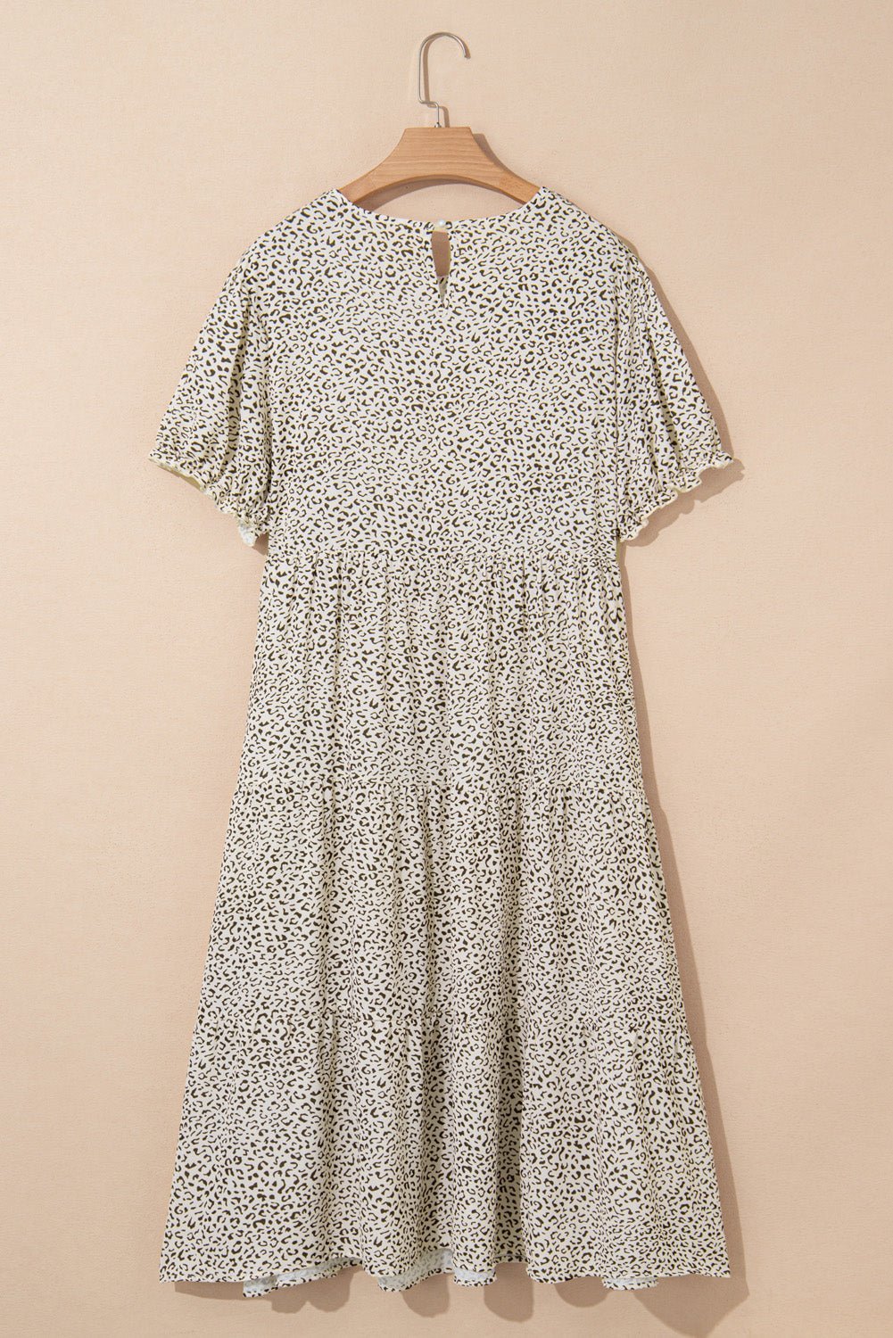 Brown Plus Size Leopard Print Frill Trim Short Sleeve Flared Dress - MAD RUFFI