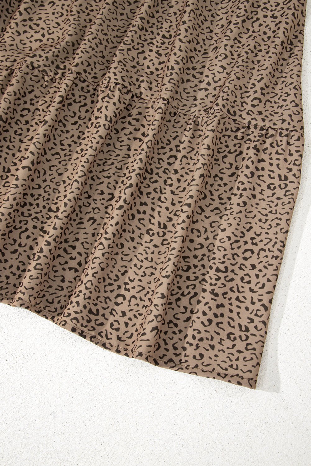 Brown Plus Size Leopard Print Frill Trim Short Sleeve Flared Dress - MAD RUFFI