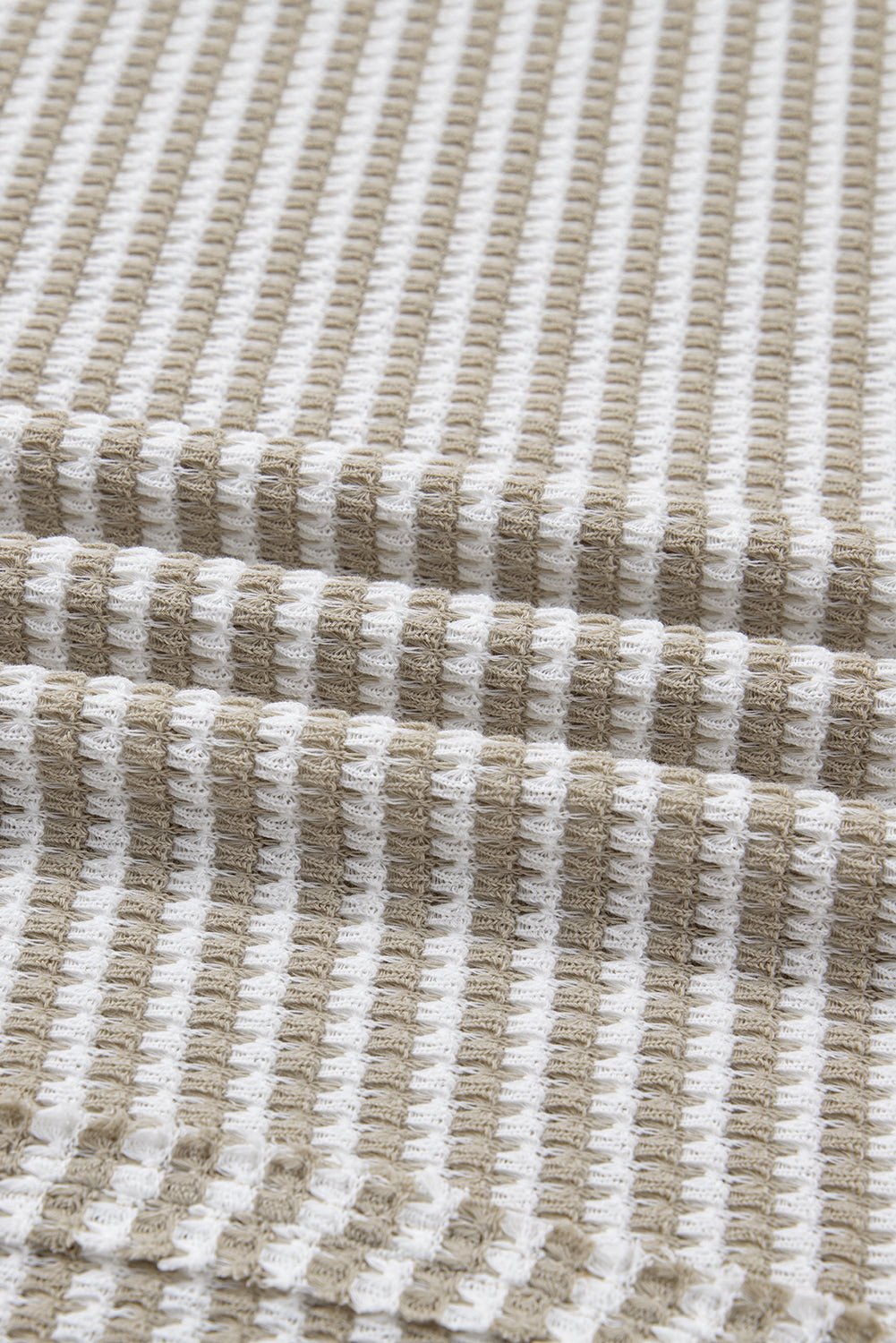 Brown Plus Size Stripe Ribbed Trim Drop Shoulder Long Sleeve Oversized Top - MAD RUFFI