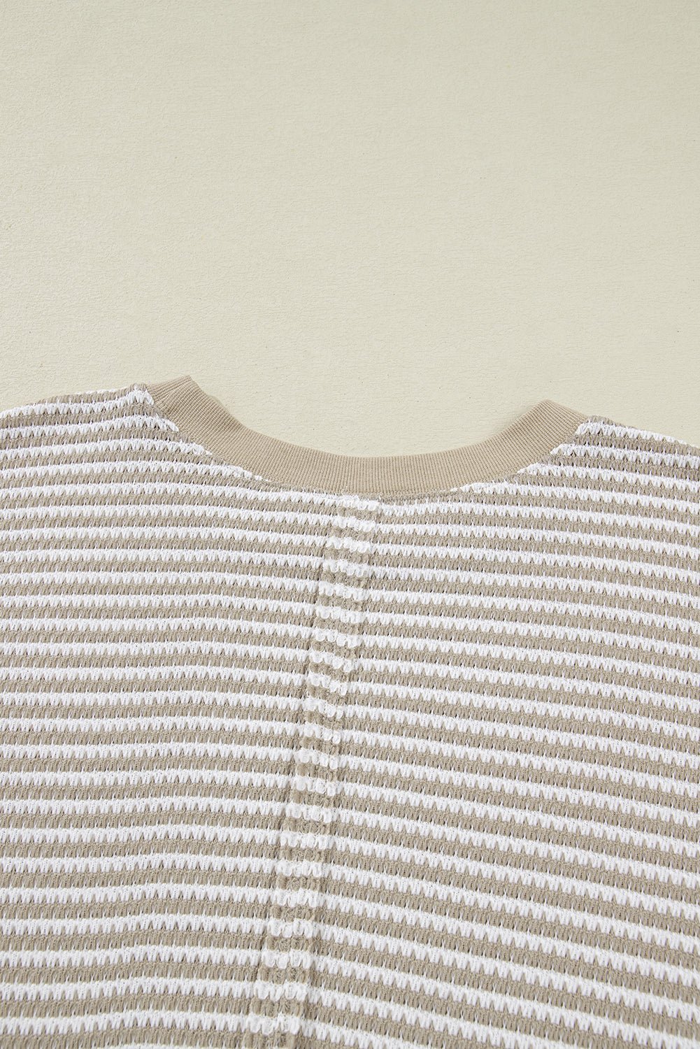 Brown Plus Size Stripe Ribbed Trim Drop Shoulder Long Sleeve Oversized Top - MAD RUFFI