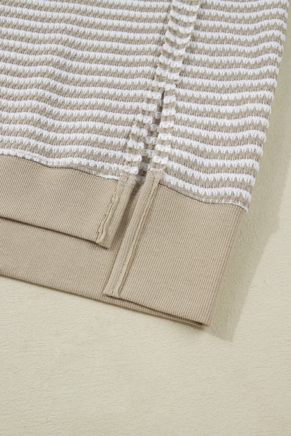 Brown Plus Size Stripe Ribbed Trim Drop Shoulder Long Sleeve Oversized Top - MAD RUFFI