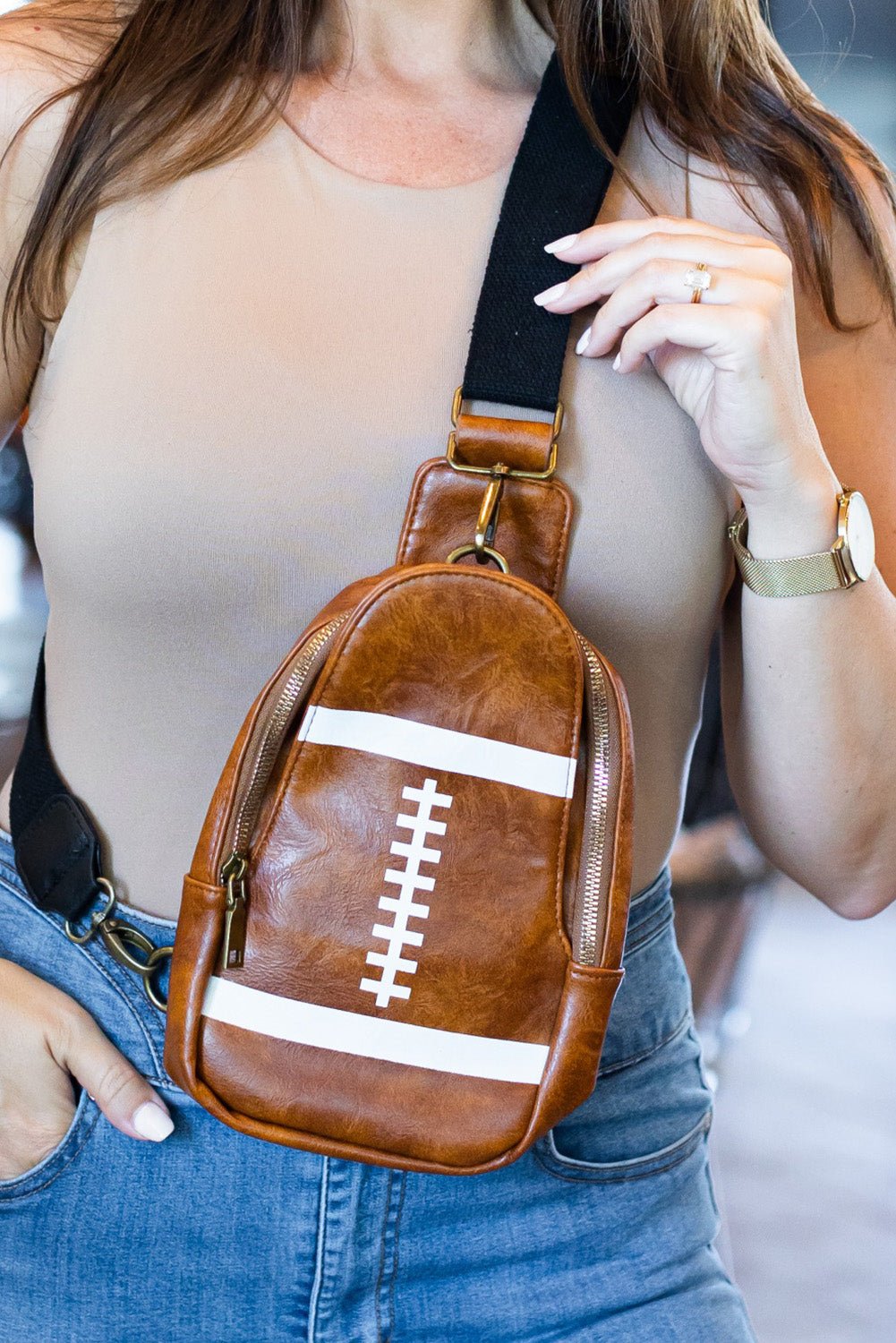 Brown PU Leather Football Mini Crossbody Bag - MAD RUFFI