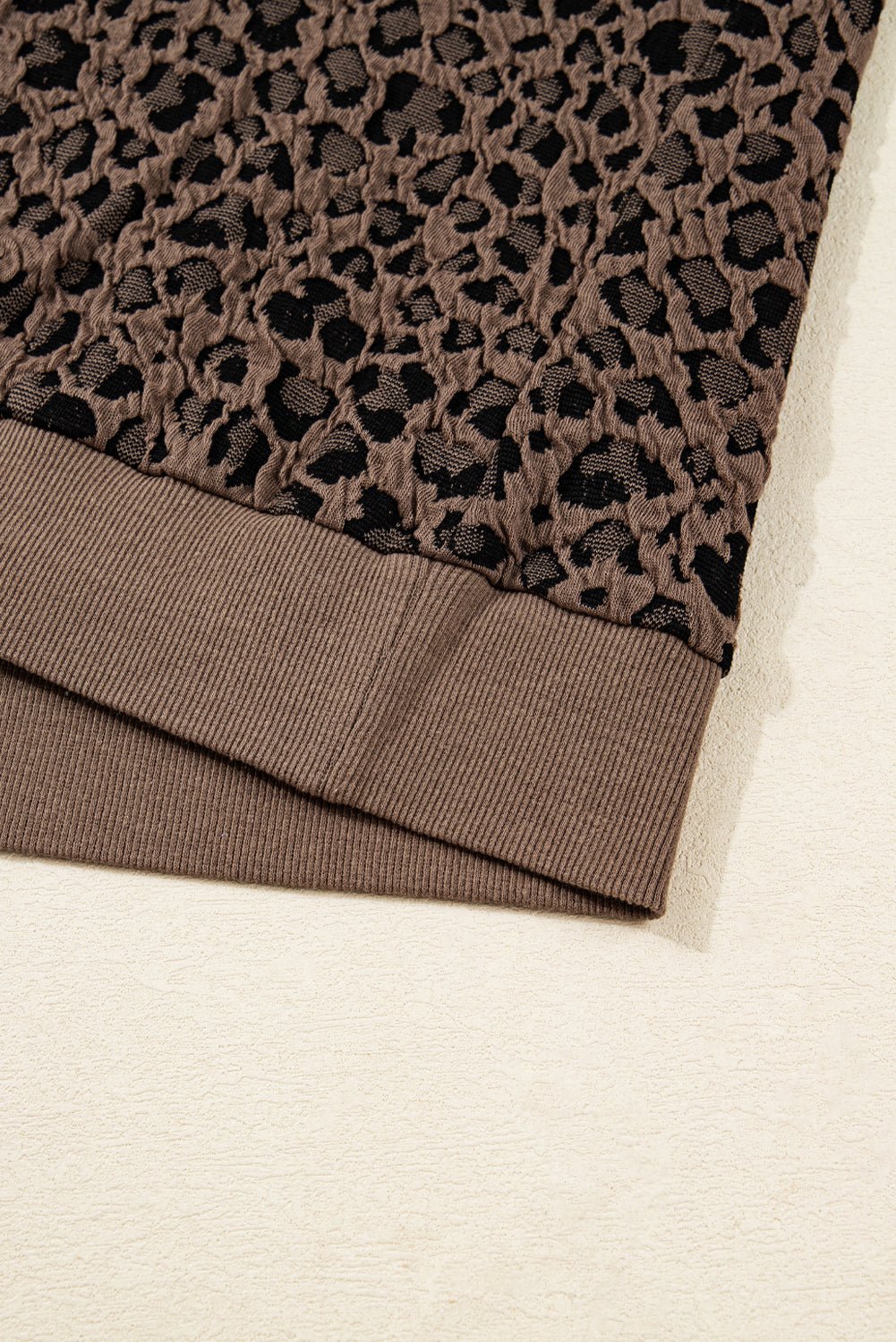 Brown Ribbed Trim Leopard Print Long Sleeve Top - MAD RUFFI