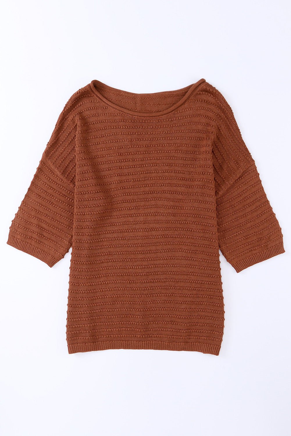 brown solid color rib - knit drop sleeve side slits top - MAD RUFFI