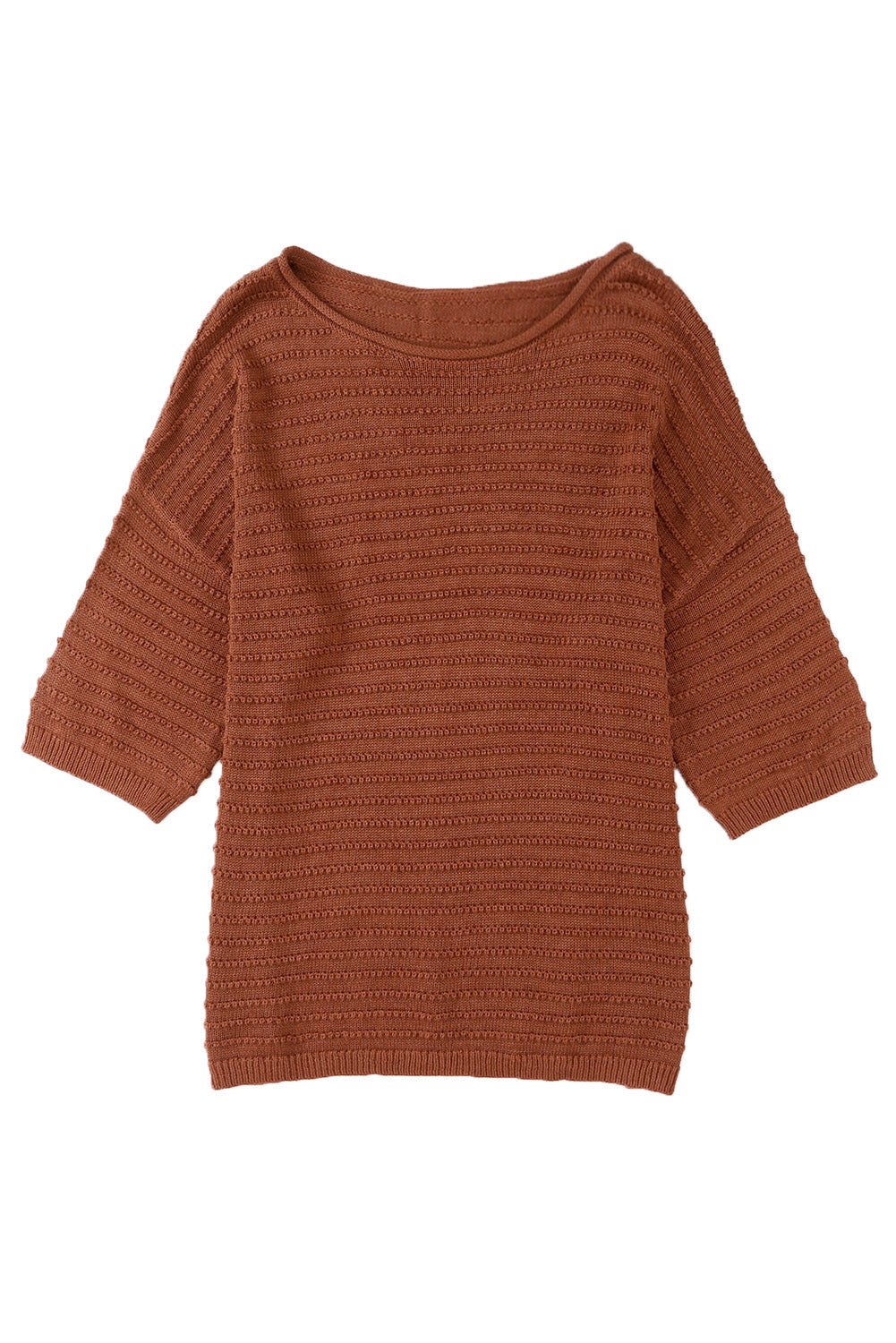 brown solid color rib - knit drop sleeve side slits top - MAD RUFFI
