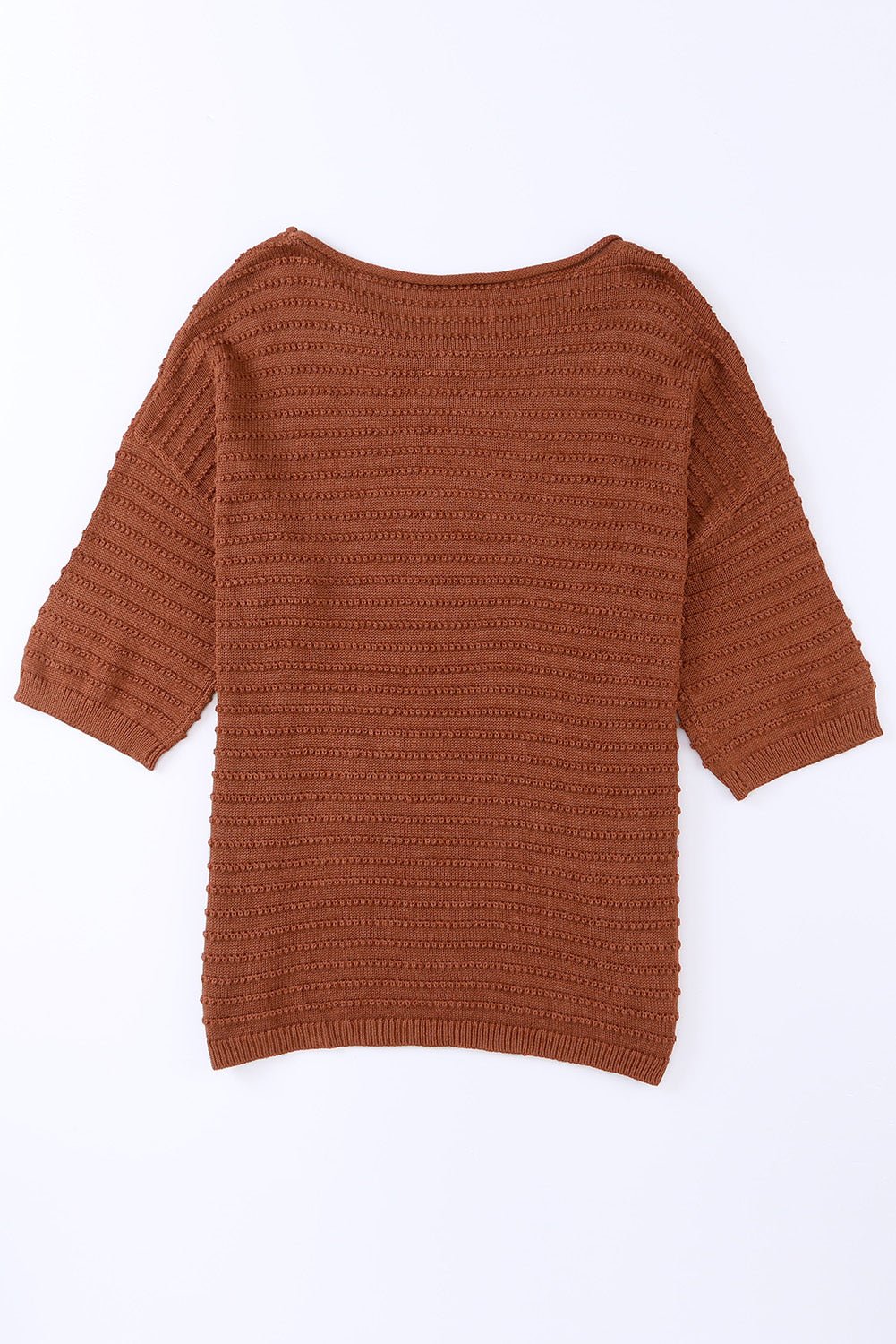 brown solid color rib - knit drop sleeve side slits top - MAD RUFFI