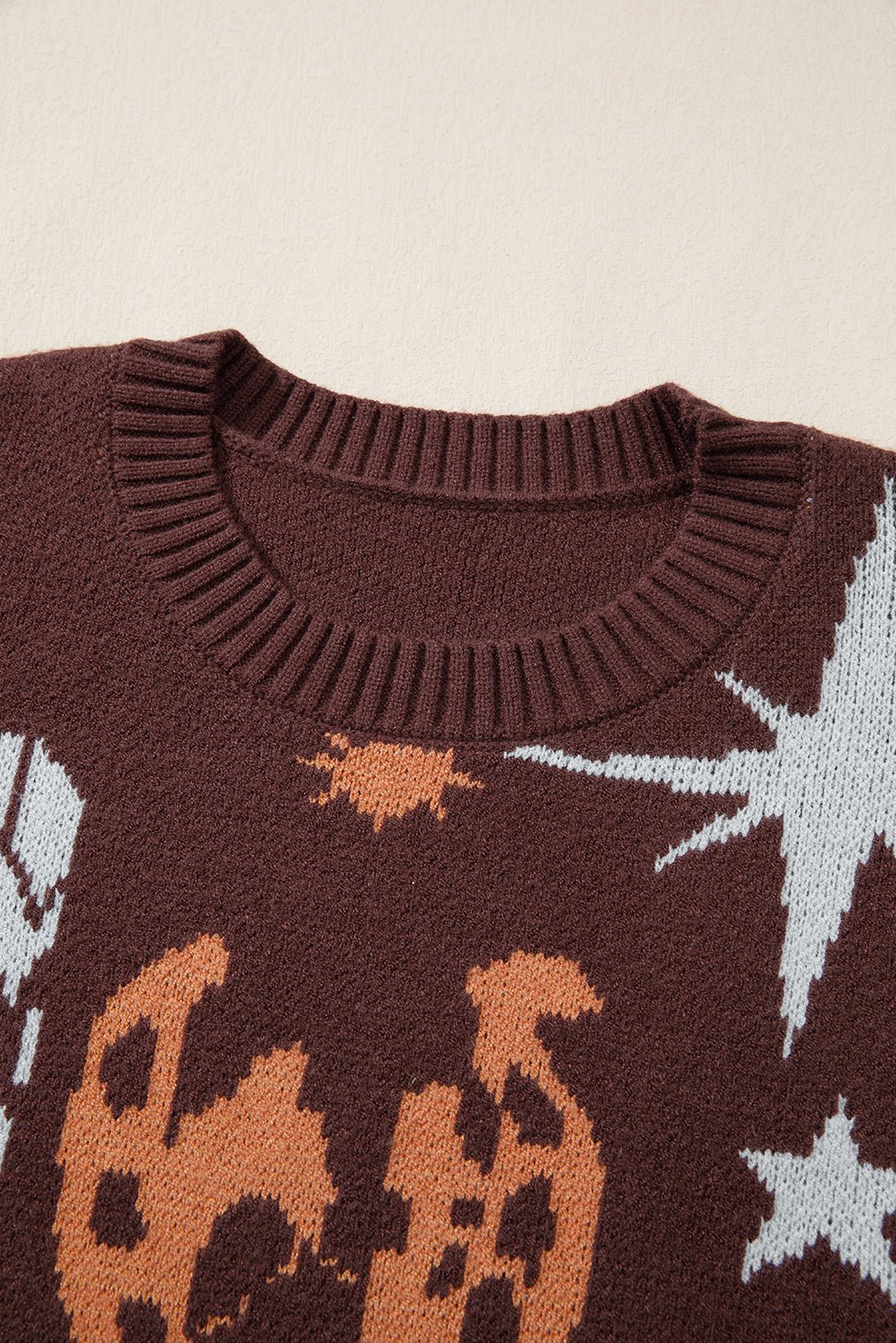 Brown Star Boots Print Cropped Knit Sweater - MAD RUFFI