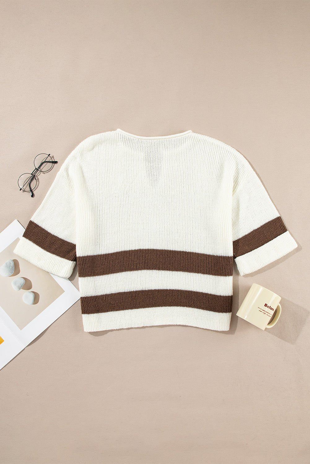Brown Stripe Cropped Drop Sleeve Sweater - MAD RUFFI