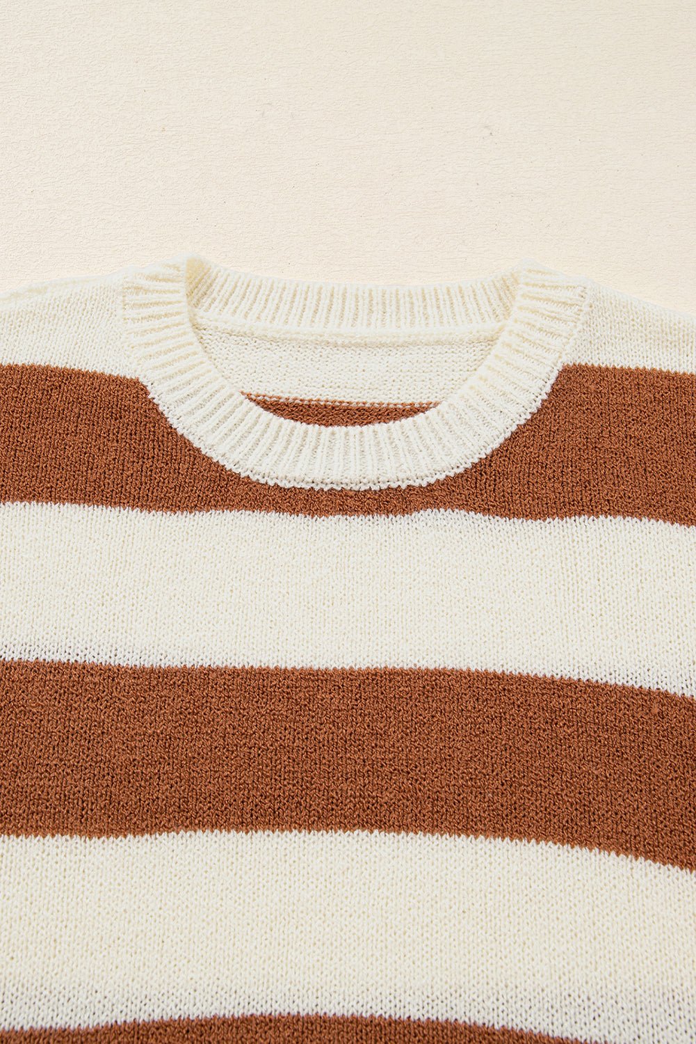 Brown Stripe Drop Shoulder Sleeve Patchwork Baggy Sweater - MAD RUFFI
